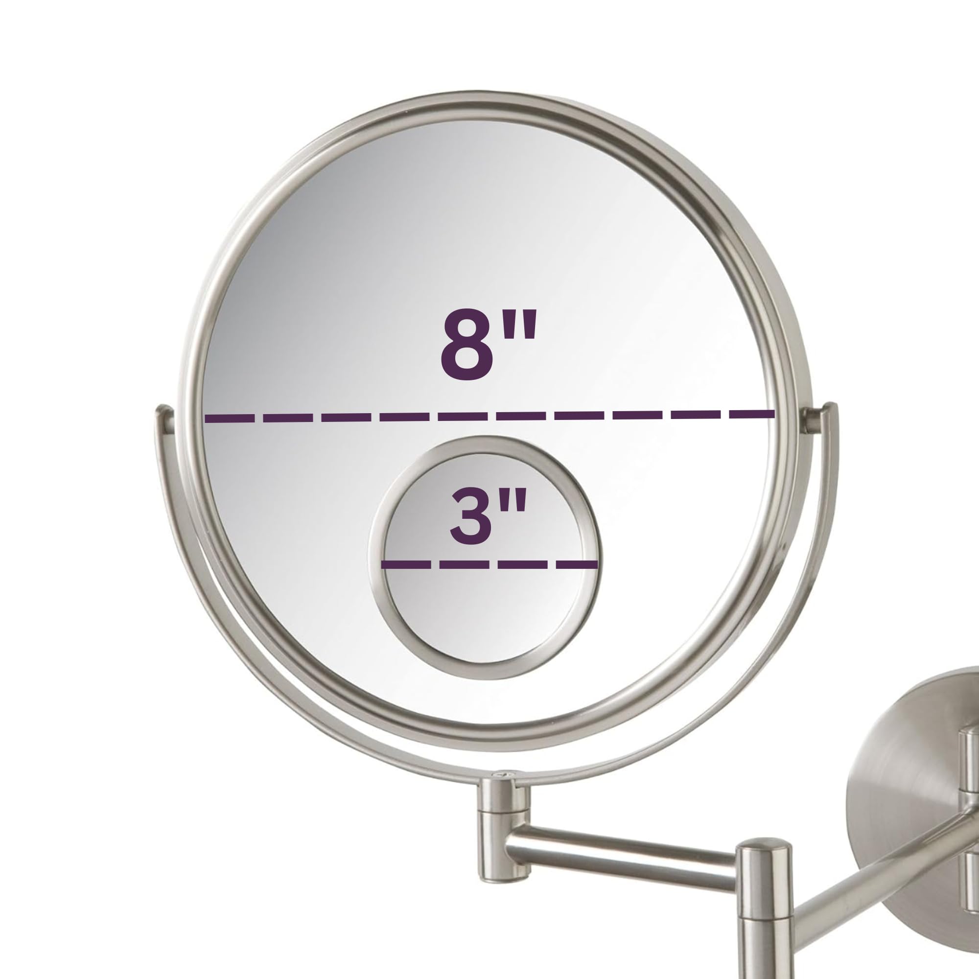 Jerdon Wall Mount Mirror For Bathroom - Makeup Mirror With 10X Magnification And 15X Spot Mirror - Nickel Finish - Model Jp7510N