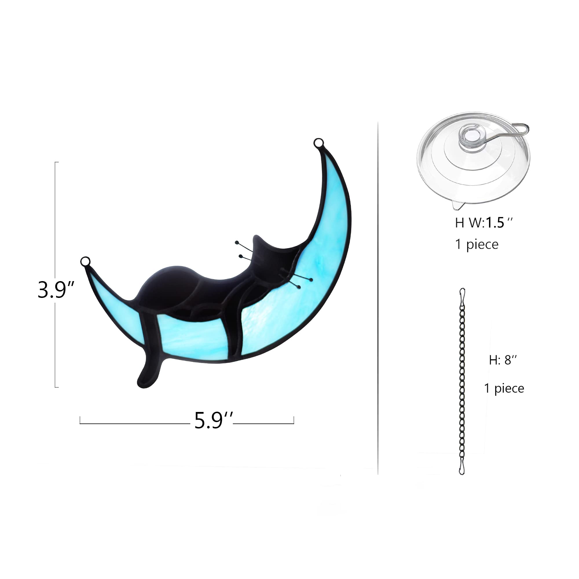 BOXCASA Black Cat on Moon Stained Glass Witchy Gifts for Women - Indoor Suncatchers for Windows Hanging,Christmas for Cat Lovers
