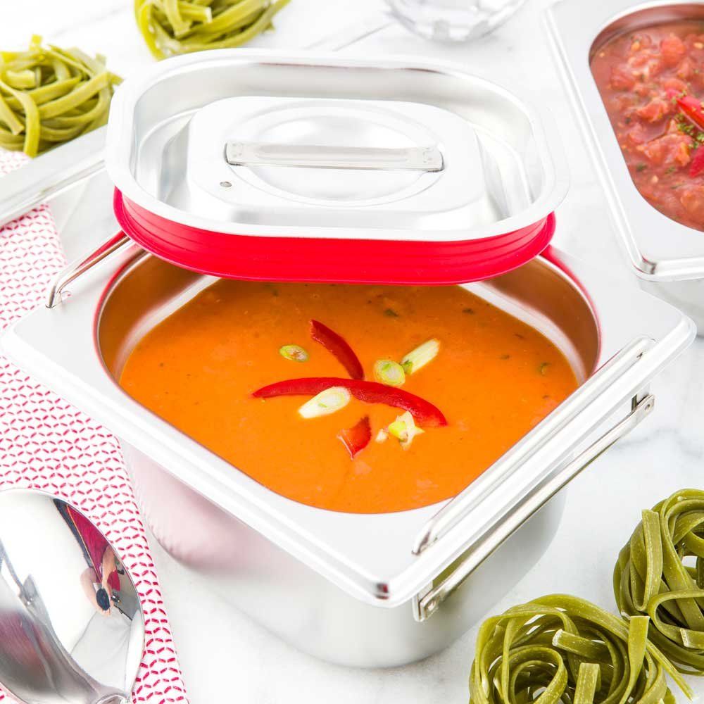 Restaurantware Lid Only: Met Lux One Sixth Steam Table Pan Lid 1 Travel Hotel Pan Lid - Built-In Leakproof Silicone Seal Stainle