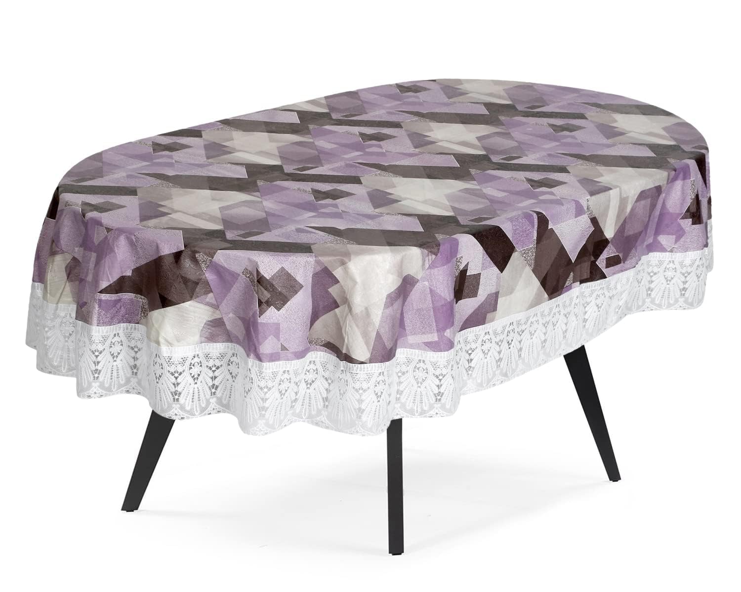 Diman Oval Dining Table Cover With White Border Lace (54X78 Inch Pack Of 1)