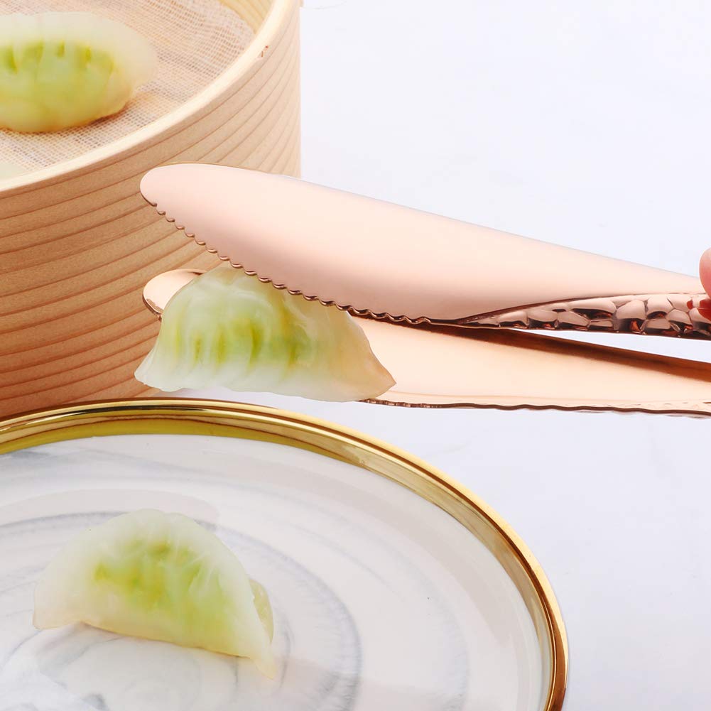 Bisda Stainless Steel Kitchen Food Clamp Serving Tongs For Cooking,Toast Bread,Salad,Barbecue,Grilling,Baking,Frying(Rose Gold)