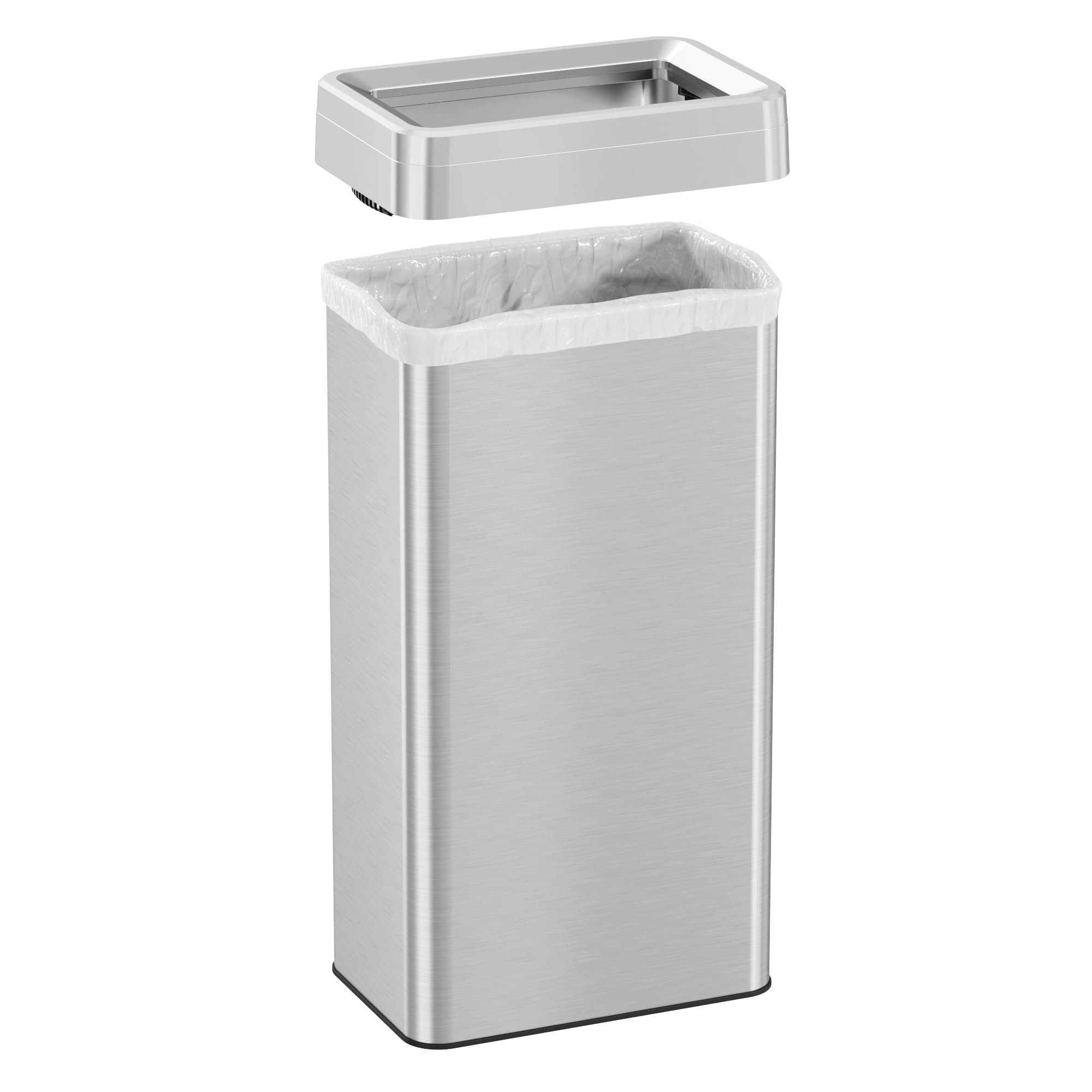 Itouchless 21 Gallon Open Top Recycling Bin And Kitchen Trash Can, Rectangular Commercial Grade Stainless Steel, 80 Liter Trashc