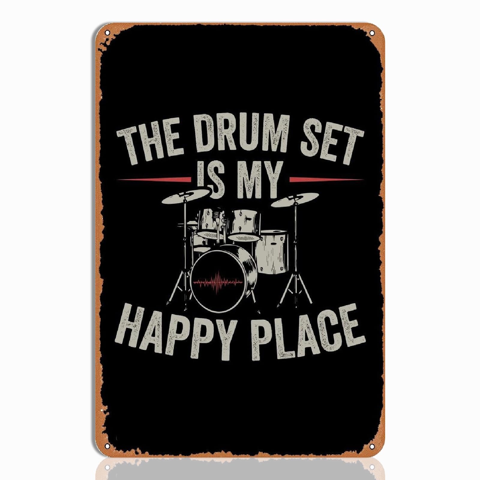 Drums Player Metal Sign Drum Set Is My Happy Place Signs - Vintage Drummer Wall Art for Room Decor, Gifts for Drummers, Boys or 