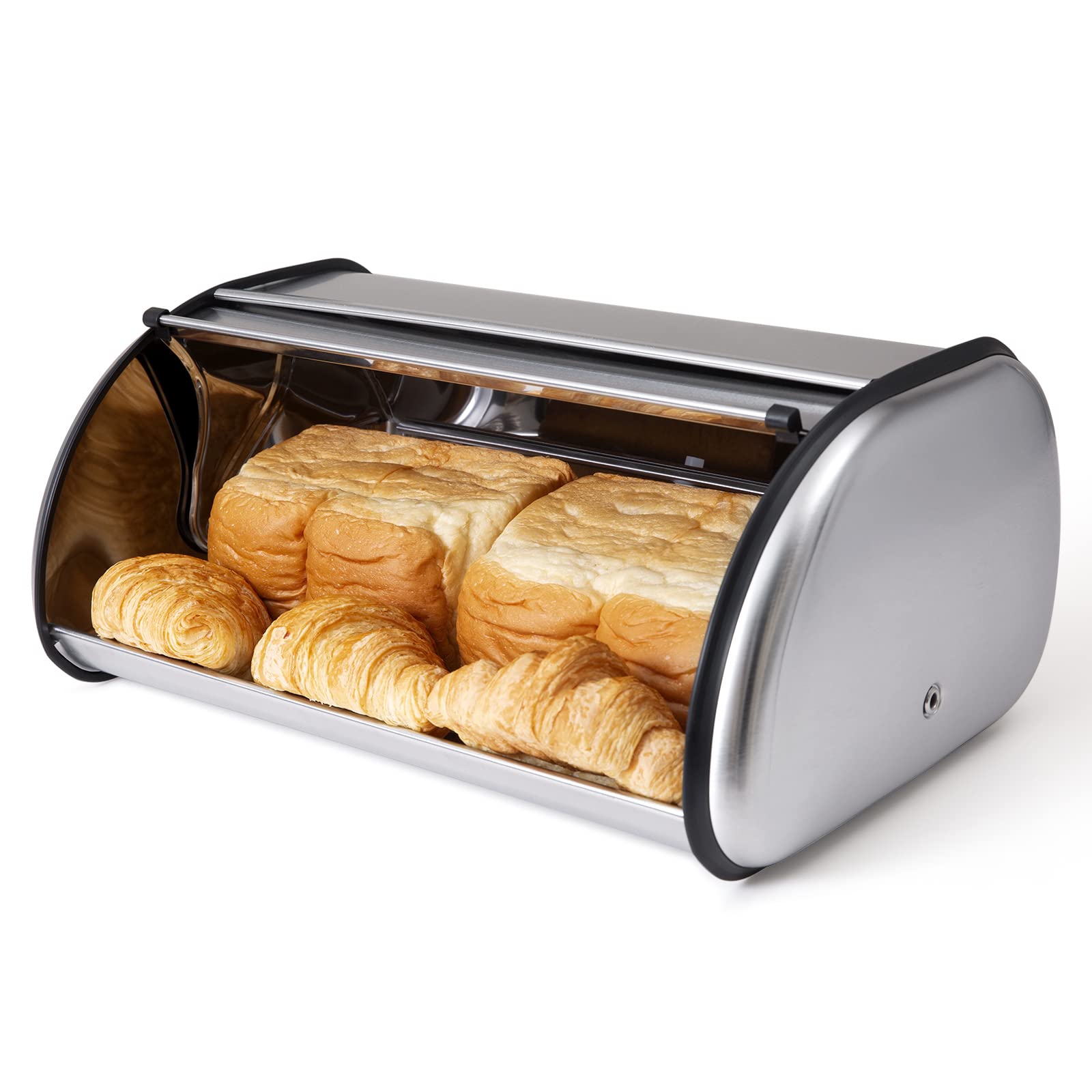 Deppon Bread Box For Kitchen Countertop, Extra Large Capacity Holds More Than 2 Loaves, Matte Stainless Steel Bread Storage Bin