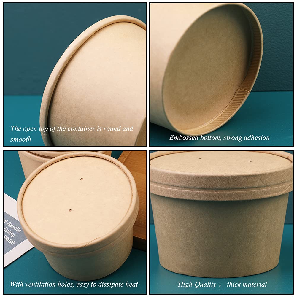 8Oz 50 Pack Paper Soup Containers With Lids, Disposable Kraft Food Cups, Soup Cups Paper Ice Cream Cups, Dessert Cups, Yogurt Ic