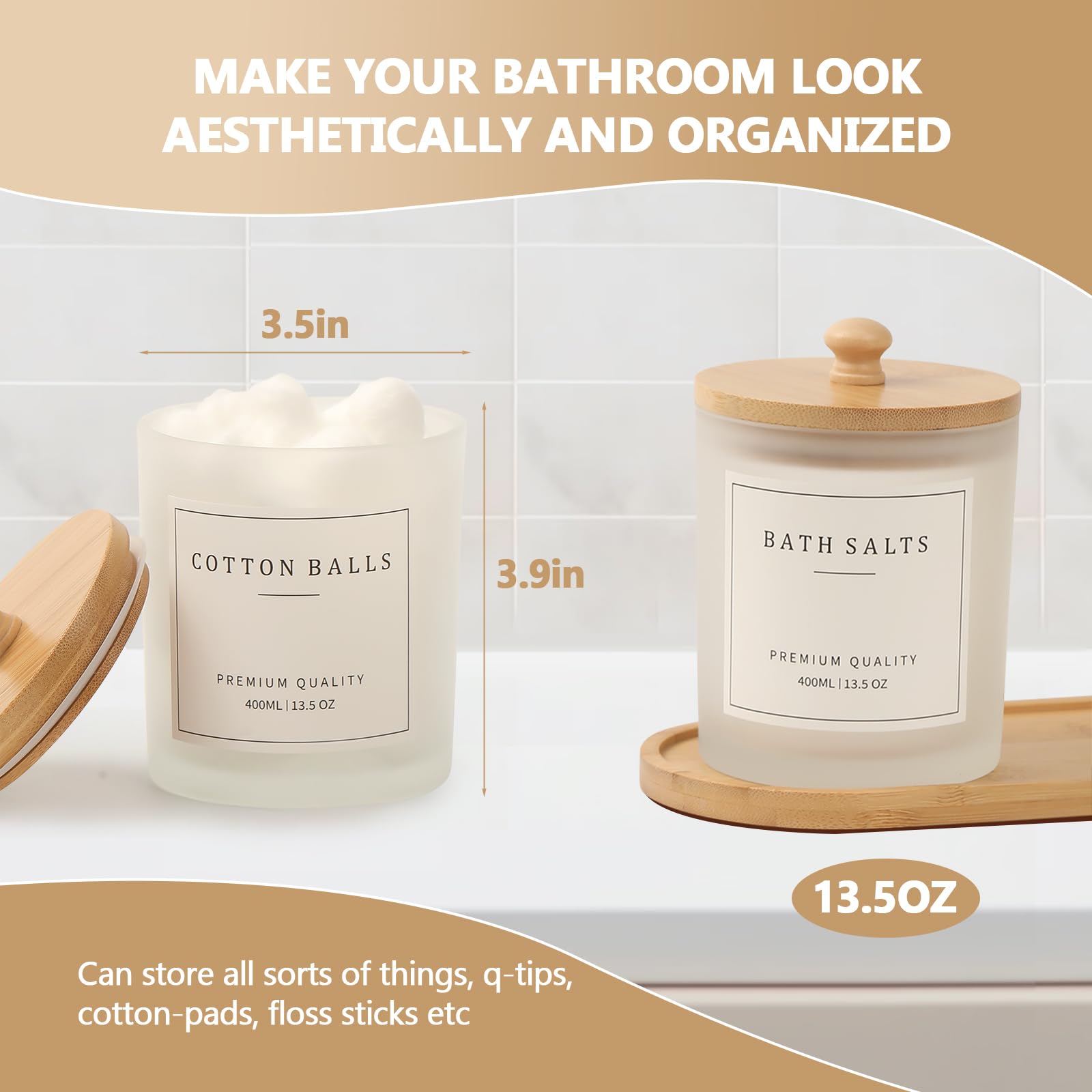 3 Pack Qtip Holder - Bathroom Organizers And Storage, Cotton Round Holder Cotton Swab Dispenser Cotton Ball Holder With Tray, Gl