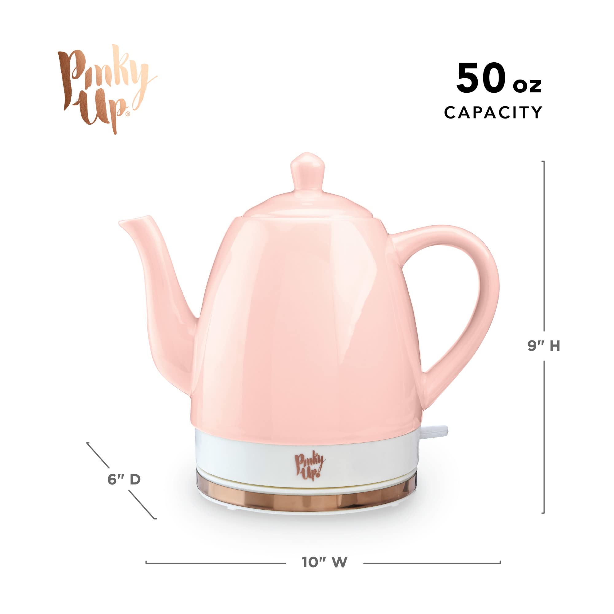 Pinky Up Noelle 1.5 L Pink Electric Ceramic Kettle With Gooseneck, Cute Water Boiler For Hot Teas And Pour Over Coffee, Blush Wi