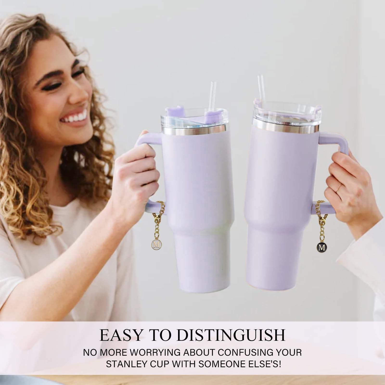 Ekarley Letter Charm Accessories For Stanley Cup, 3Pcs Initial Chain Water Bottle Handle Name Id Charm For Tumbler Cups-M