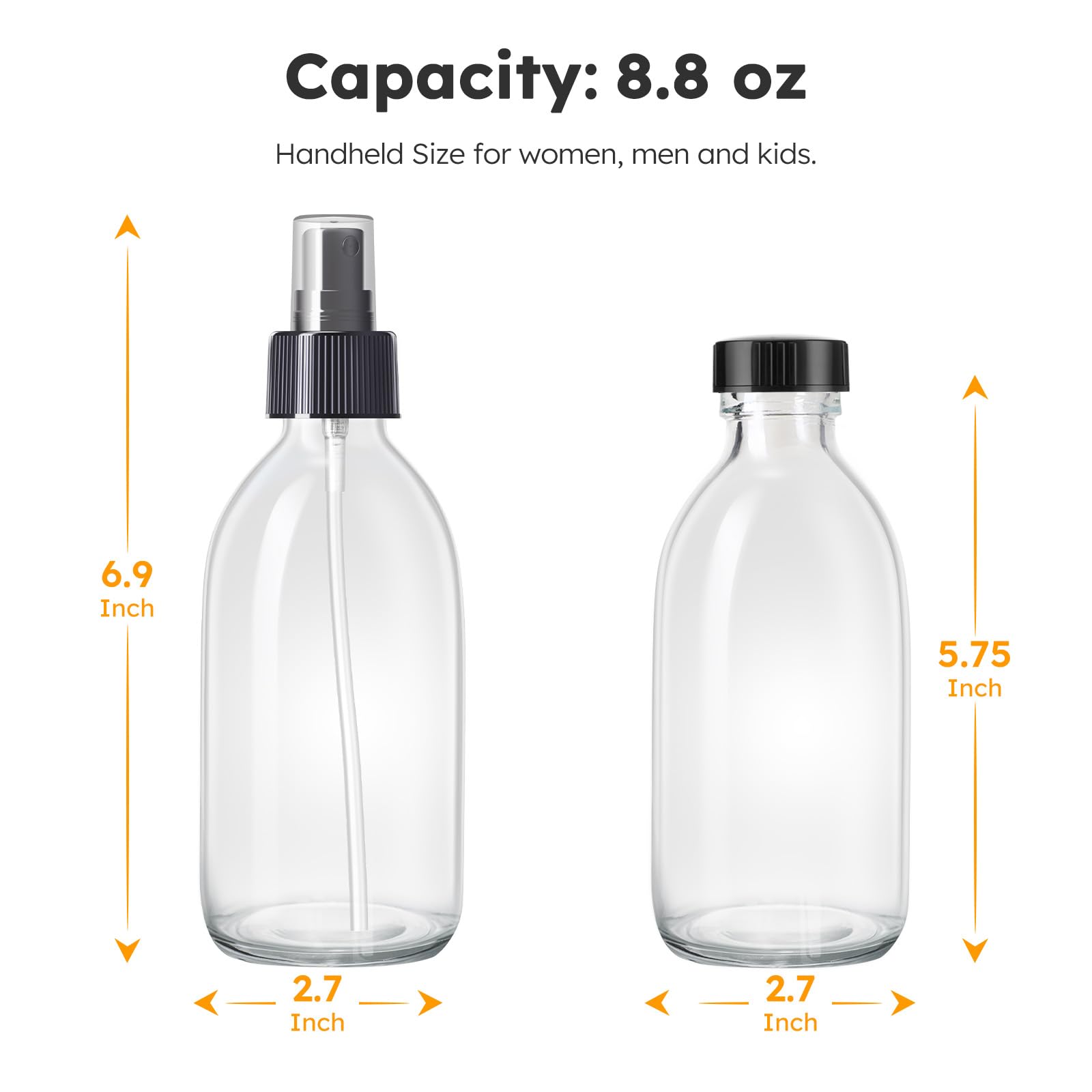 Tecohouse 2 Pack Glass Spray Bottles, 250Ml Small Glass Bottles For Cleaning Solutions, Spray Bottles For Essential Oils, Plants