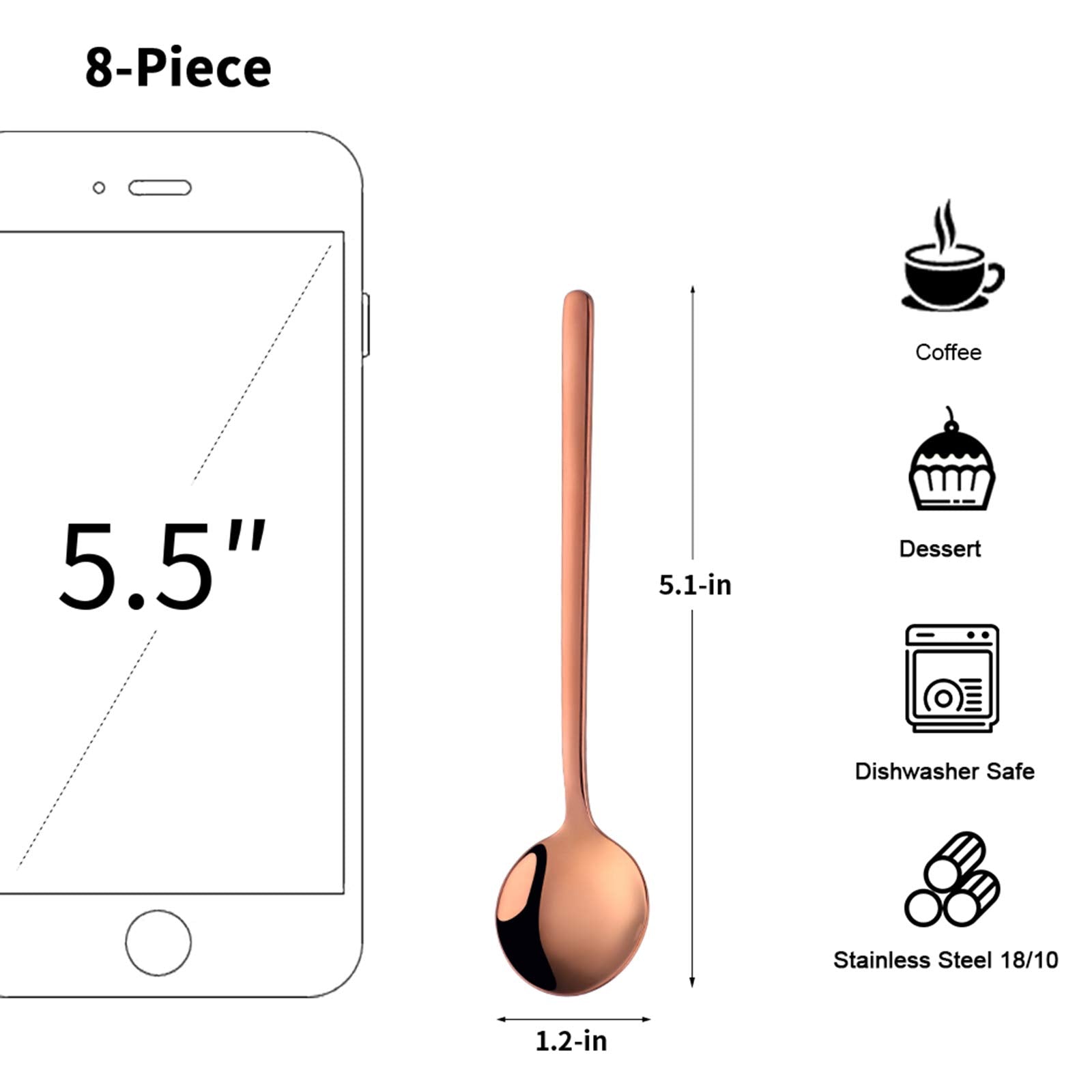 Espresso Spoons Set Of 8, Poylim Cute Small Coffee Spoons, 18/10 Stainless Steel Rose Gold Demitasse Spoons For Tea, Dessert, Ap