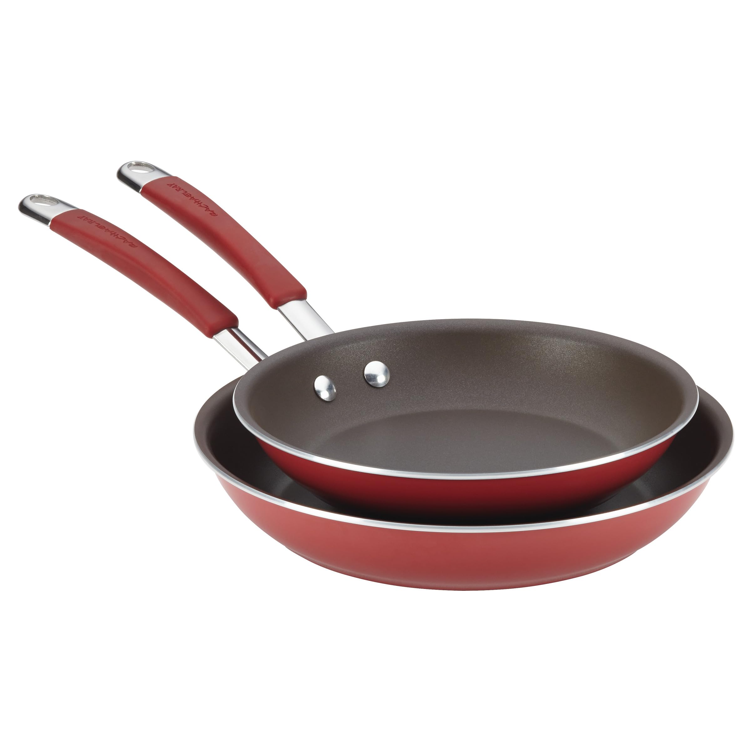 Rachael Ray Cucina Hard Porcelain Enamel Nonstick Fry Pans Frying Pans Skillet Set, 9.25Inch And 11Inch, Cranberry Red