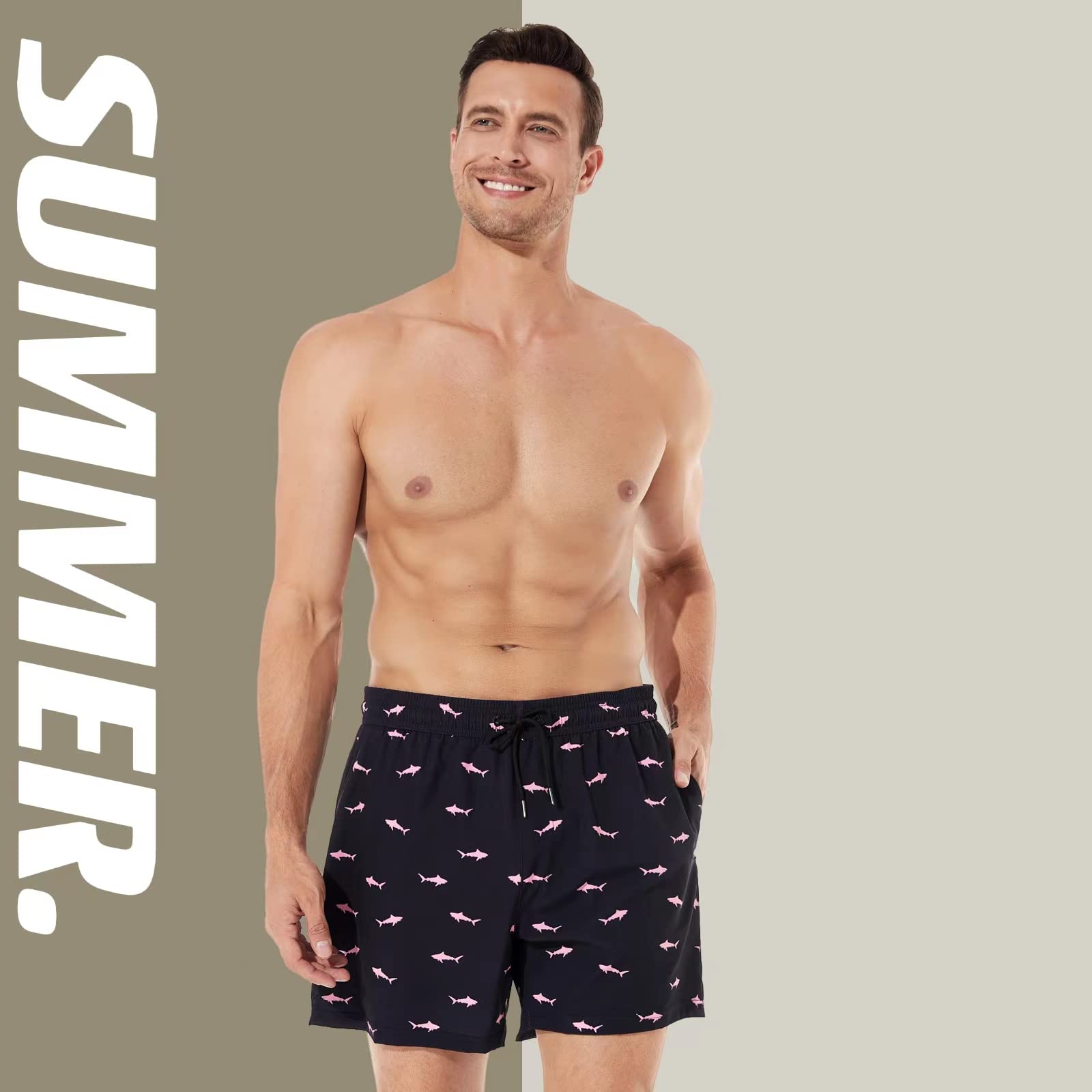 Brisira Mens Swim Trunks Quick Dry Swim Shorts 5 Inch Inseam Stretch Water Beach Shorts With Compression Liner Zipper Pocket