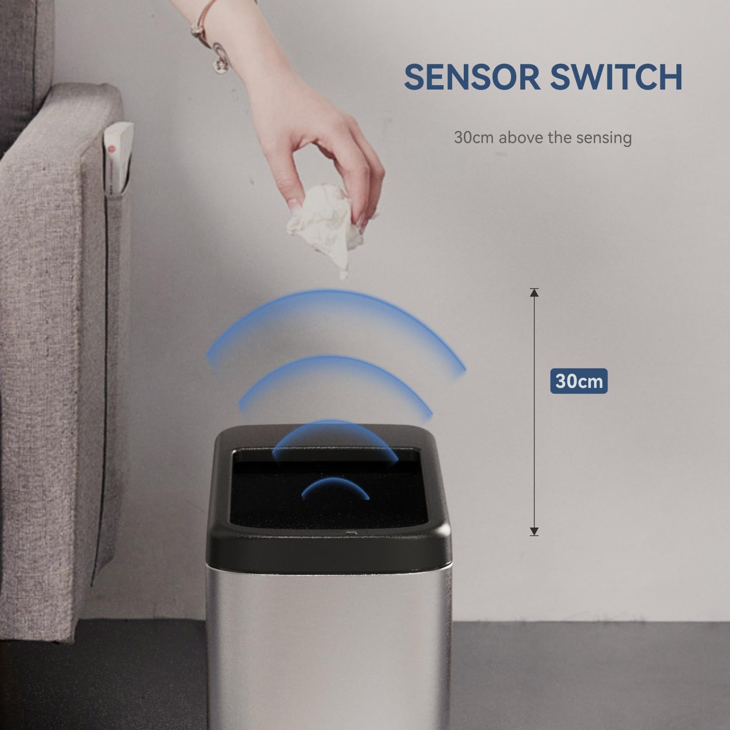 Ello&Allo 50 Liter 13 Gallon Touchless Rectangular Automatic Motion Sensor Trash Can For Kitchen, Brushed, 13 Gallon Black/Stain