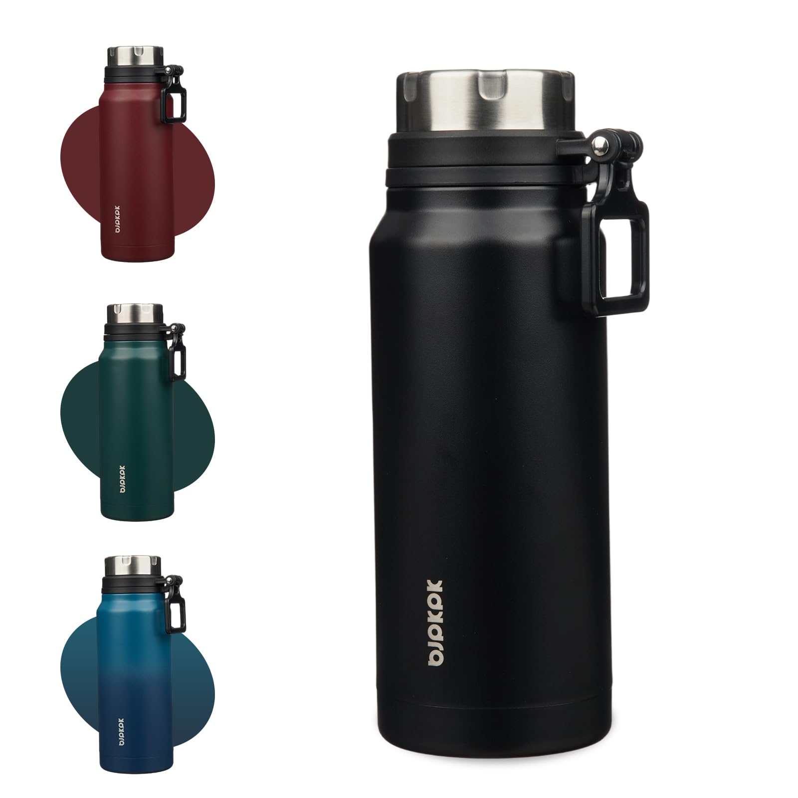 BJPKPK 32oz Insulated Water Bottle with Handle BPA Free Stainless Steel Travel Thermal Flask Reusable Large Water Bottle,Black