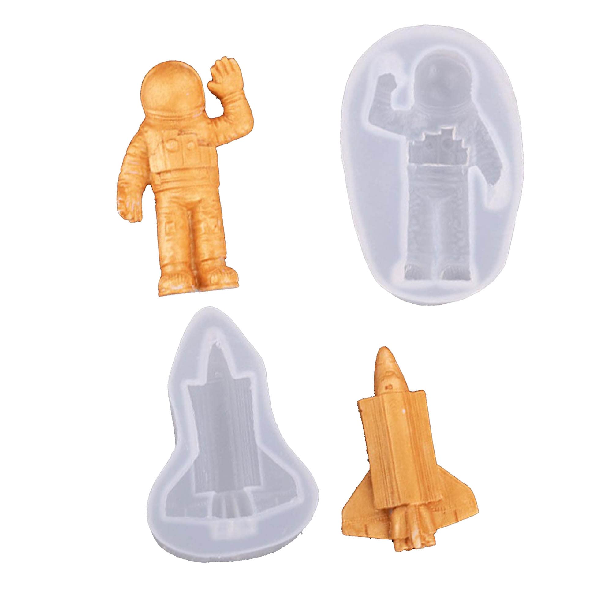 2 Pcs Astronaut Cake Mold, Spaceship Series Silicone Mold, Spacecraft Mold Chocolate Candy Biscuits Silicone Cake Baking Tools