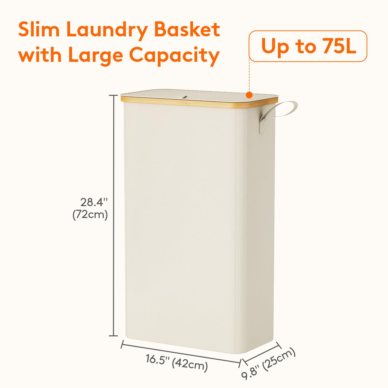 Lifewit 75L Slim Laundry Hamper With Lid, Narrow Laundry Basket With Removable Bag & Bamboo Handles, Fodable Thin Dirty Clothes