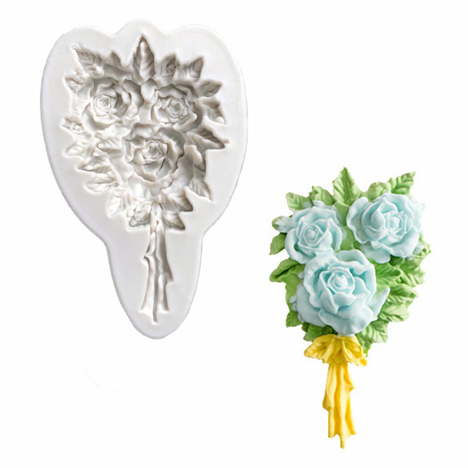 3Pcs Rose Wreath Flower Bouquet Leaves Fondant Molds For Wedding Cake Decorating Cupcake Topper Candy Chocolate Gum Paste Polyme
