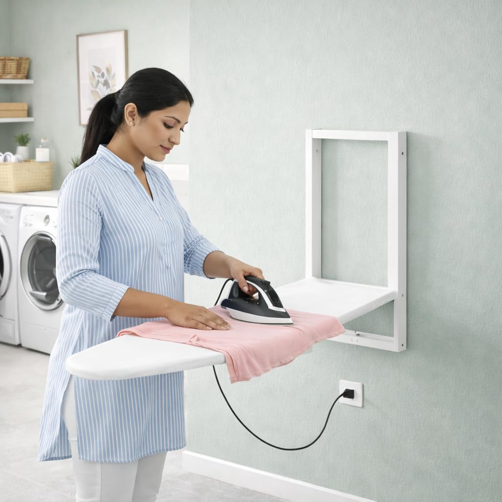 Jaimini Home Wall Mounted Foldable Ironing Table | Space Saving Ironing Board For Small Spaces | Easy Release Lever, Removable C