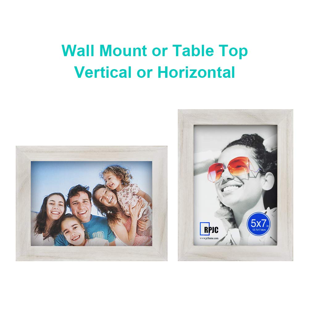 RPJC 5x7 Picture Frames Made of Solid Wood High Definition Glass for Table Top Display and Wall Mounting Photo Frame Rustic Whit