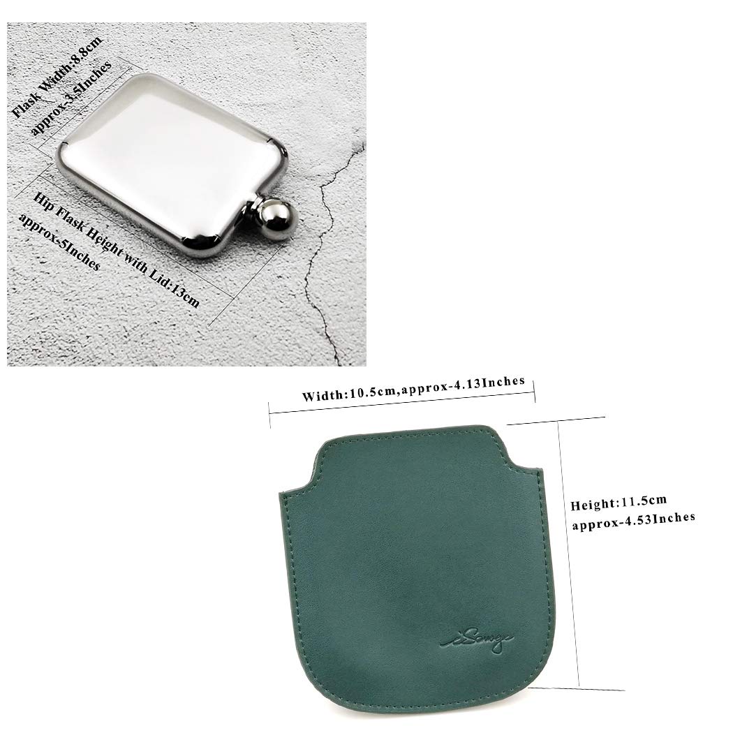 Isavage 6Oz Popular Rectangle Hip Flask With A Detachable Dark Green Leather Pouch-Ym607-4