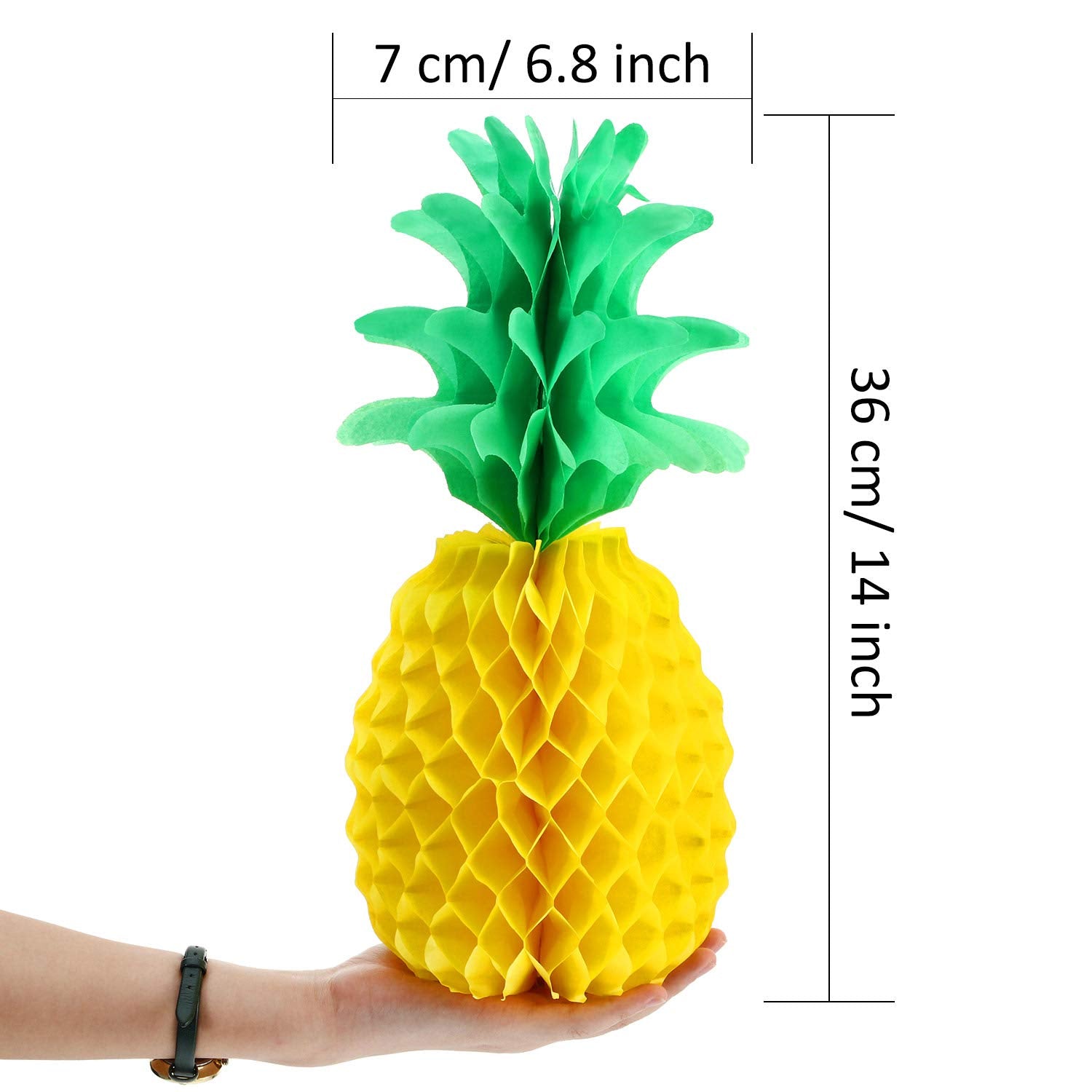 Blulu 6 Pieces 14 Inch Pineapple Honeycomb Centerpieces Tissue Paper Pineapple Table Hanging Decorations for Tropical Luau Hawai