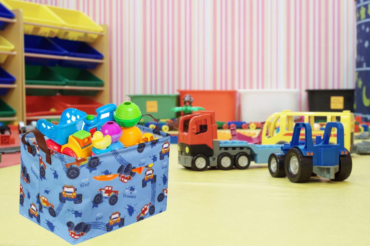 Sanjiaofen Rectangular Monster Truck Basket Organizer.Kids Basket ,Boys Storage Basket With Handles.Car Basket For Kids,Toys Bin