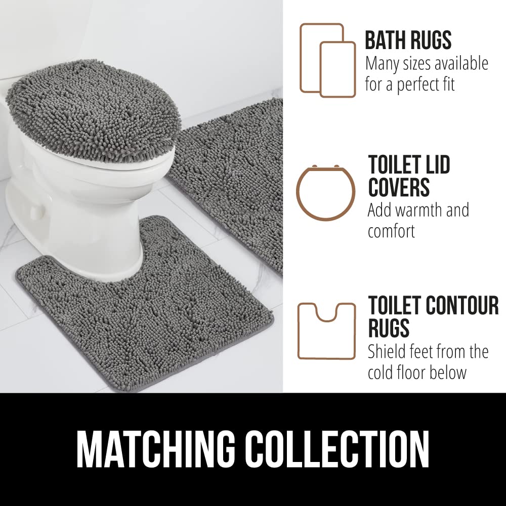 GORILLA GRIP Bath Rug Mat - Soft Chenille, Quick Dry, Rubber Backing, 24x17 inches, Grey, Model 811113034536