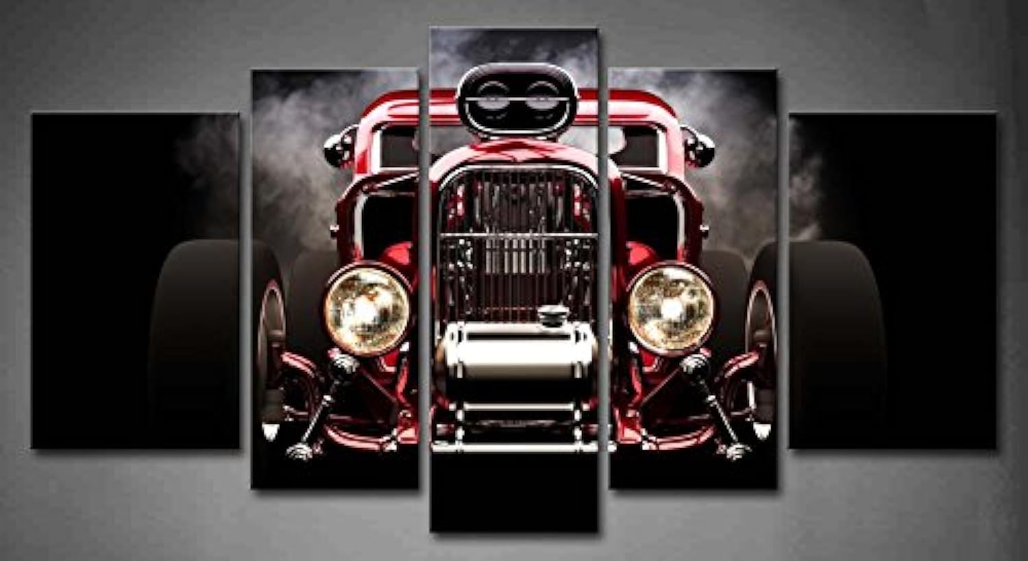 5 Pieces Retro Car Wall Art With Painting The Picture Vintage Motorcycle Print On Canvas For Home Decor Decoration (Stretched By