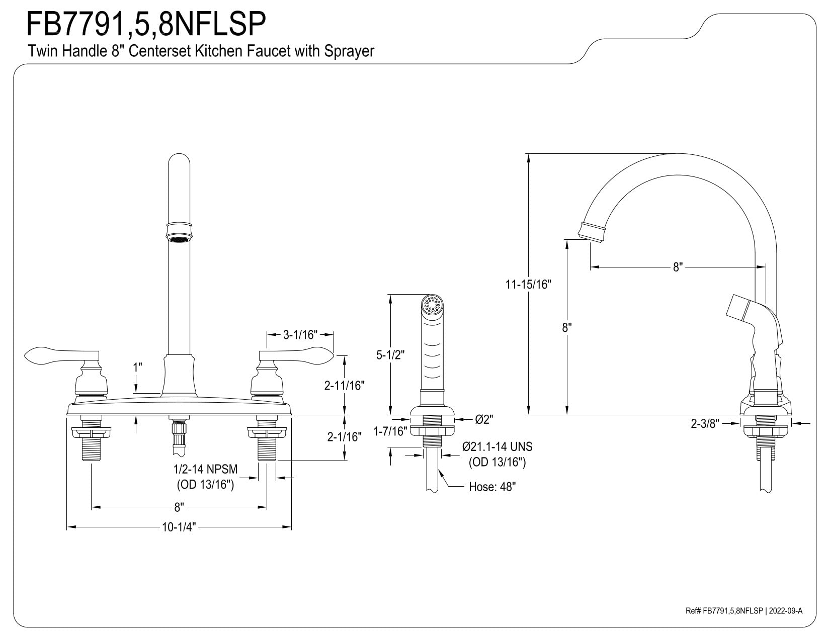 Kingston Brass FB7795NFLSP NuWave French 8-Inch Centerset Kitchen Faucet with Sprayer  Oil Rubbed Bronze