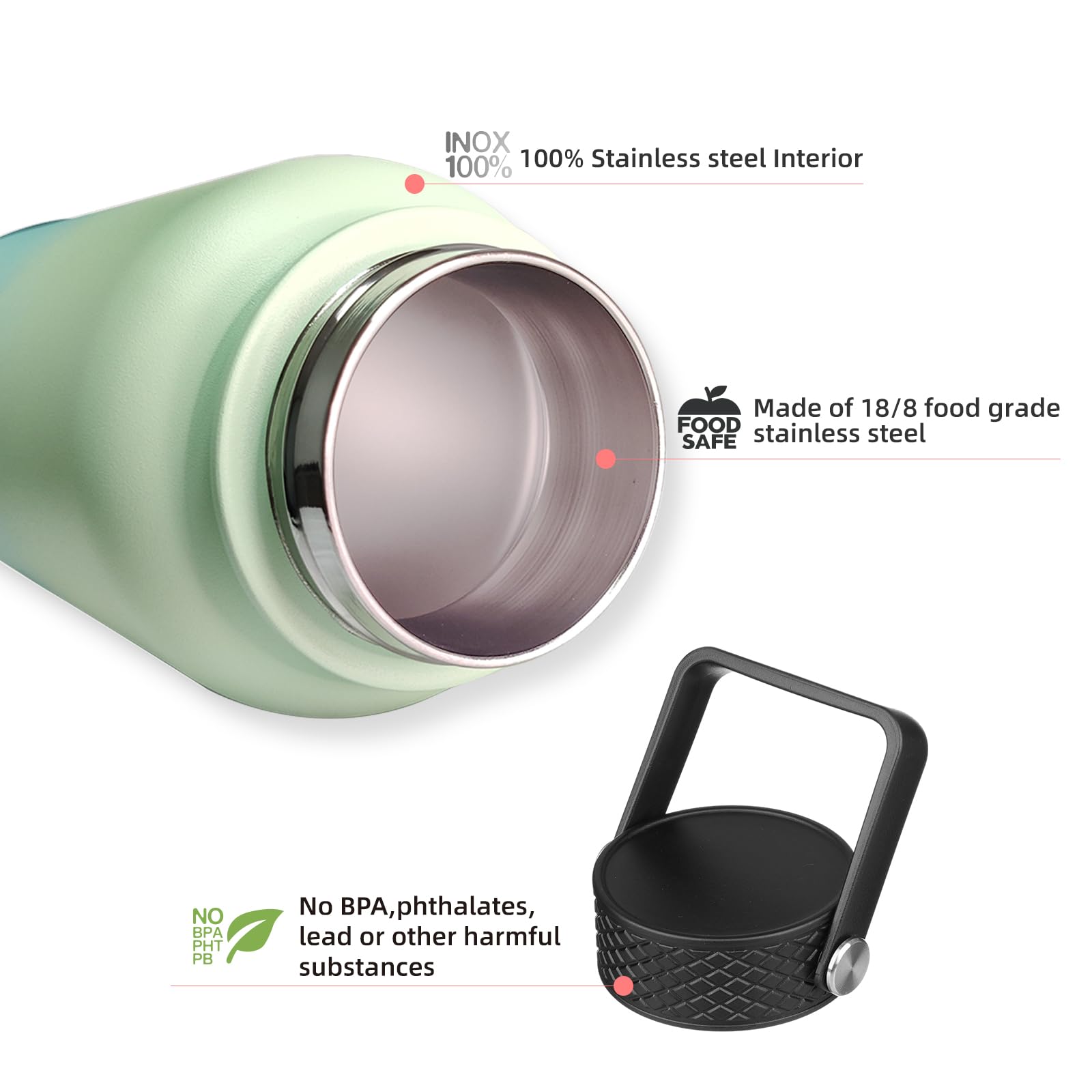 Bjpkpk Insulated Water Bottles With Straw Lid, 27Oz Stainless Steel Water Bottle With 3 Lids, Leak Proof Bpa Free Metal Thermos