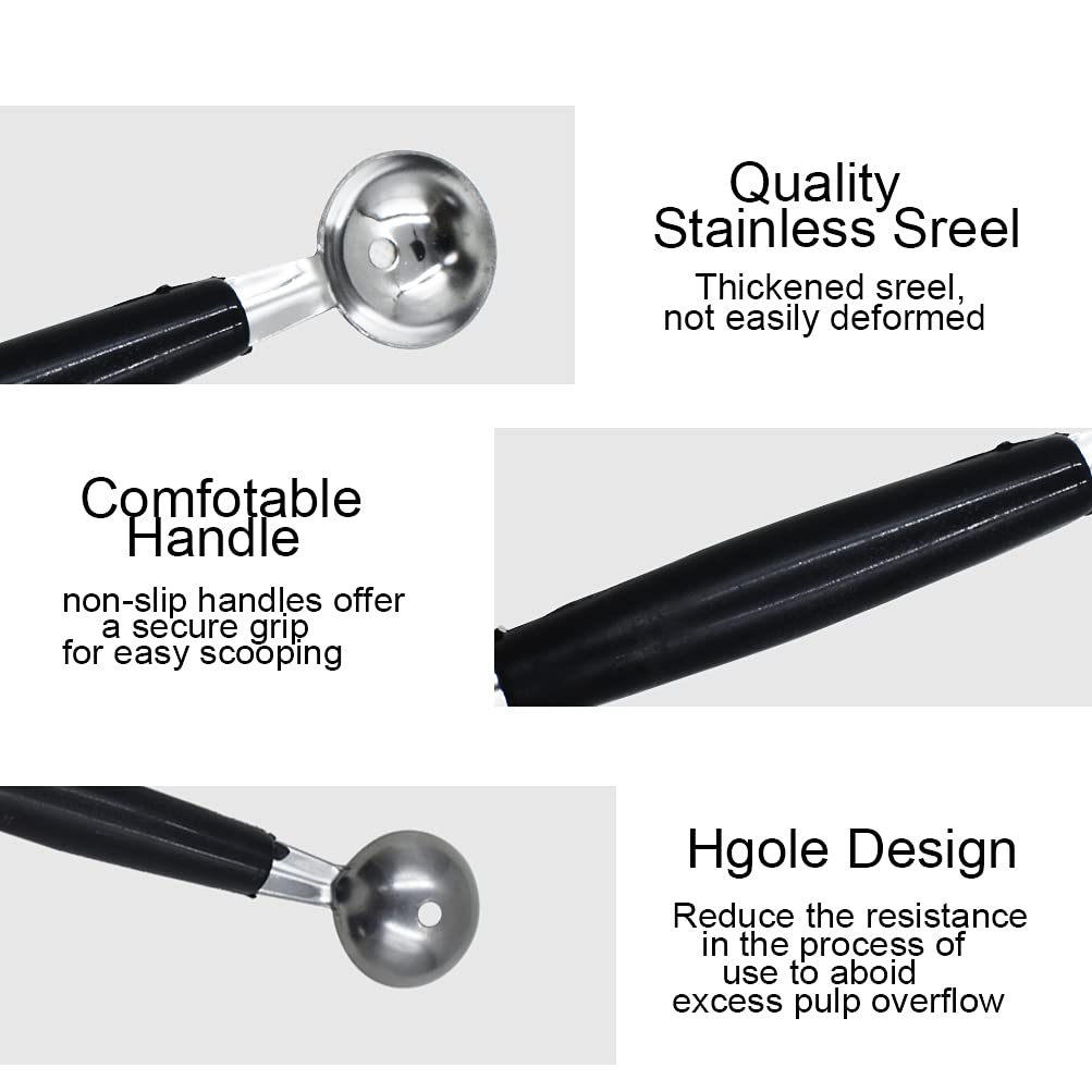 2 Pcs Double Ended Headed Fruit Icecream Ball Spoon,Stainless Steel Melon Baller,Smooth Round Melon Balls Melon Scoop For Waterm