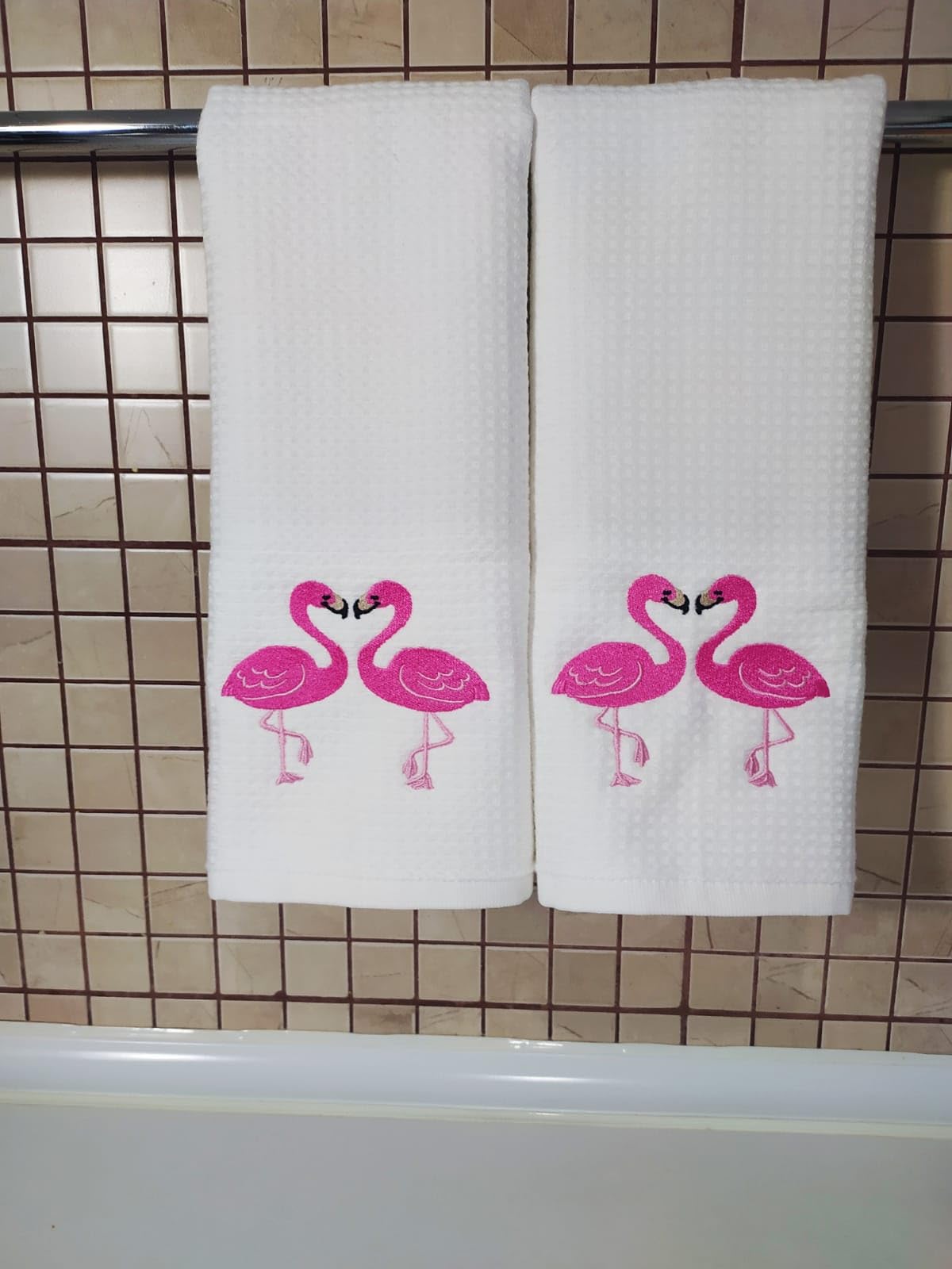 2 Pack White Flamingo Hand Towels, 100% Soft Cotton, Basket Stuffers, (11X18 Inches) Decor Hand Towels Gift Packed, Decorative H