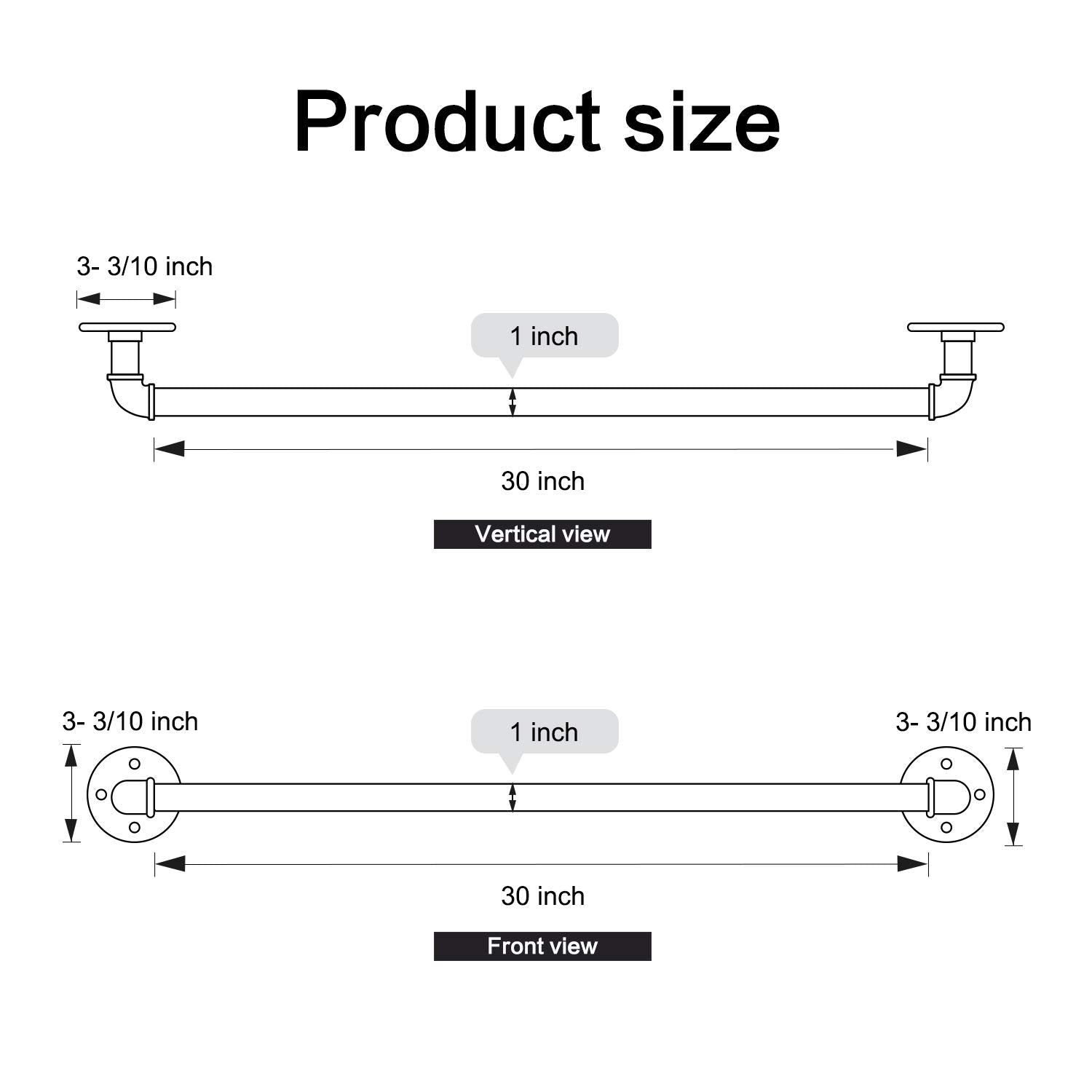HouseAid 30 Inch Industrial Pipe Towel Bar  Farmhouse Rustic Towel Holder  Vintage Style Towel Rod for Bathroom  Wall Mounted  Matte Black