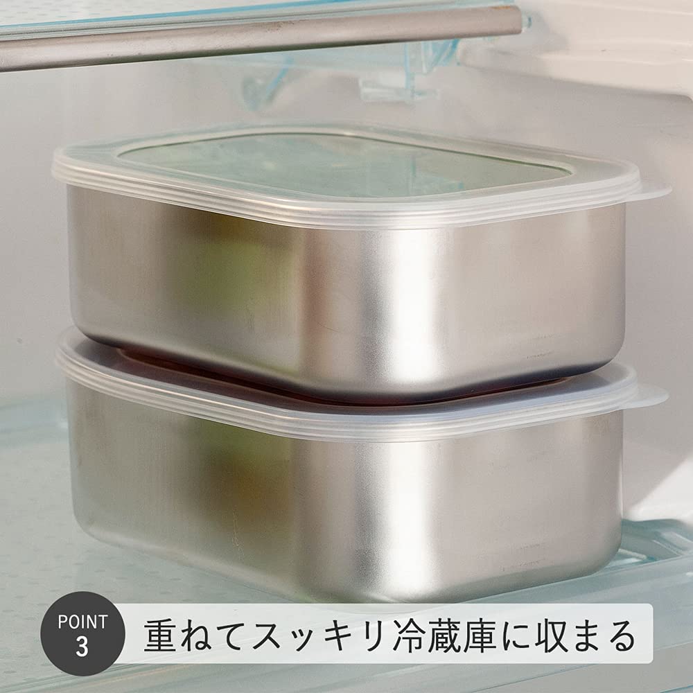 Shimomura Kihan 38871 Tsubame Sanjo Bat Storage Container With Lid, Deep Type, Set Of 2, Stainless Steel, Square, 22.0 Fl Oz (65
