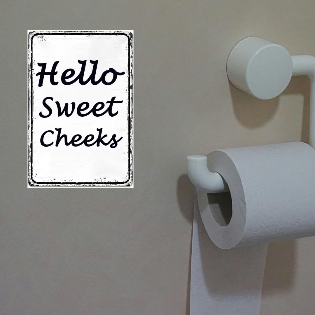 Funny Bathroom Decor Wall Art Funny Cute Hello Sweet Cheeks Tin Sign Rustic Farmhouse Bathroom Decoration Restroom Toilet Decor