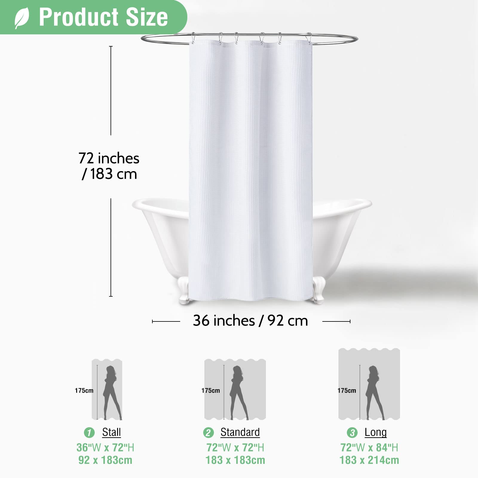 Dynamene Stall Fabric Shower Curtain - Waffle Weave 36 Inches Small Half Size Heavy Duty Cloth Shower Curtains For Bathroom, 256