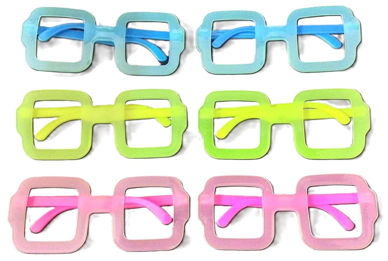 CHASHIBA (Pack of 12 Neon Square Shape Eyeglasses Shades Specs Goggles for Kids Birthday Nightclub Adults Fun Party Photo Booth 