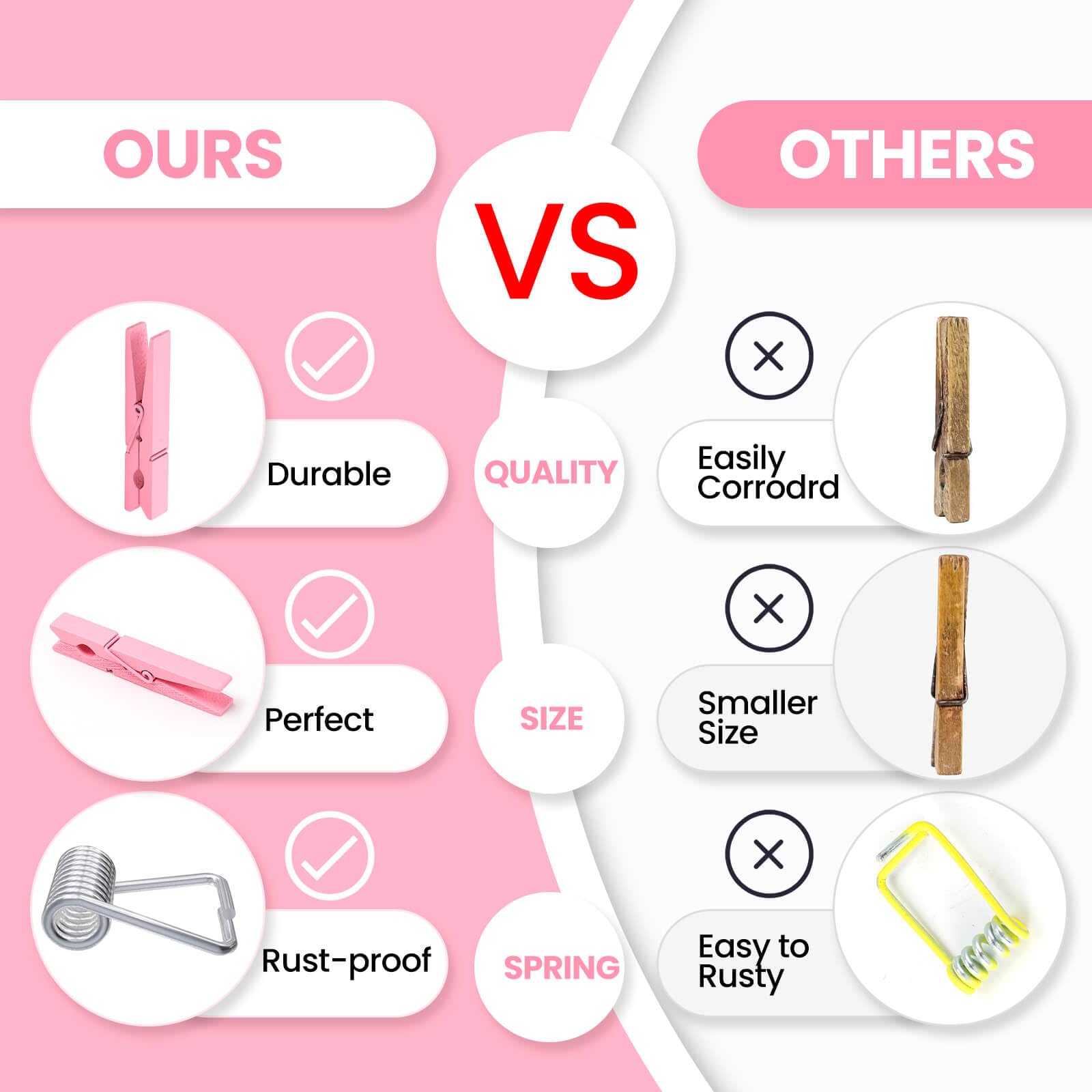 50Pcs Colored Wooden Clothespins, 2.9Inch Pink Clothes Pins For Clip Pictures Photos Decorative, Small Colorful Wood Decoration