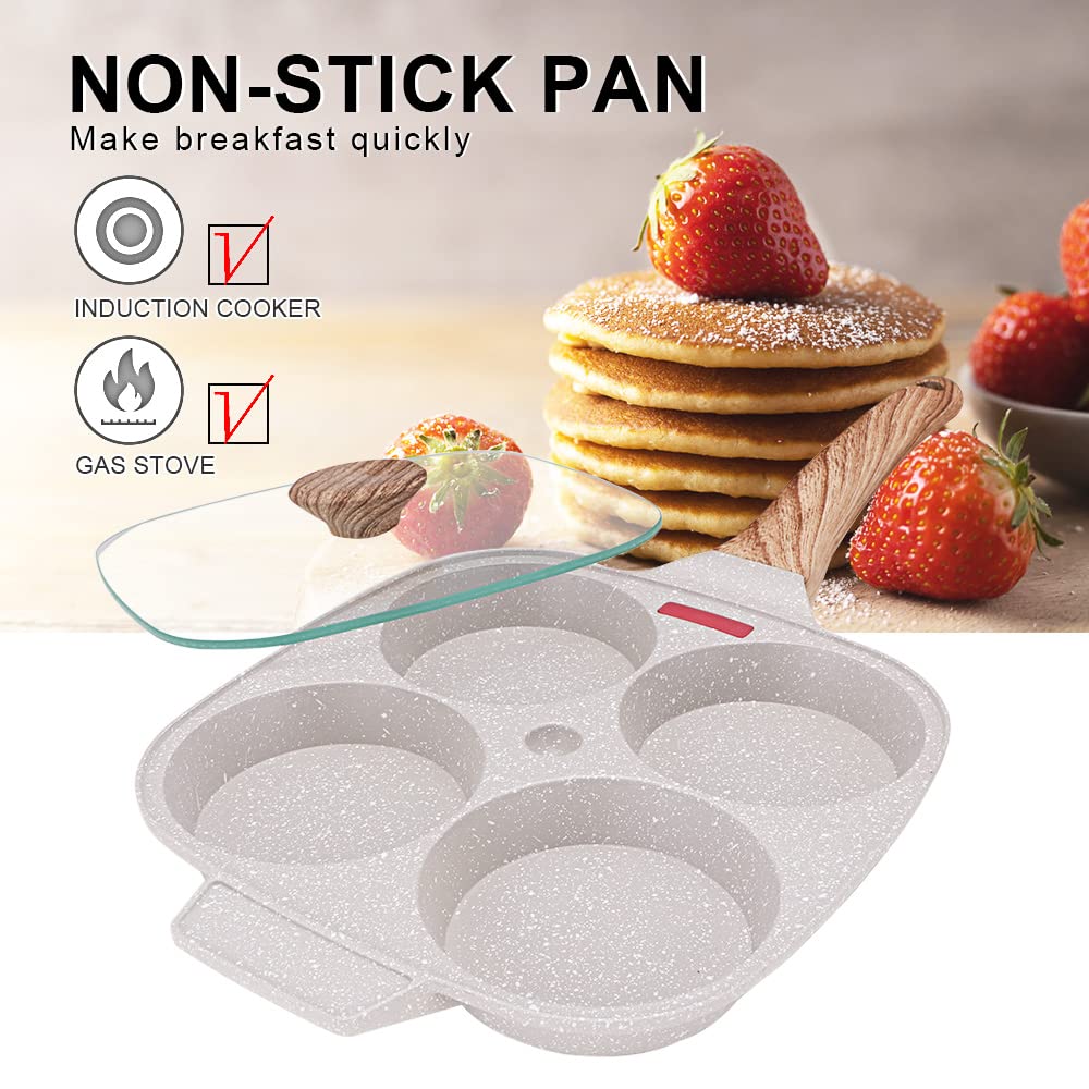Bobikuke Egg Pan, Egg Frying Pan With Lid Nonstick 4 Cups Pancake Pan Fried Egg Pan For Breakfast, Gas Stove & Induction Compati