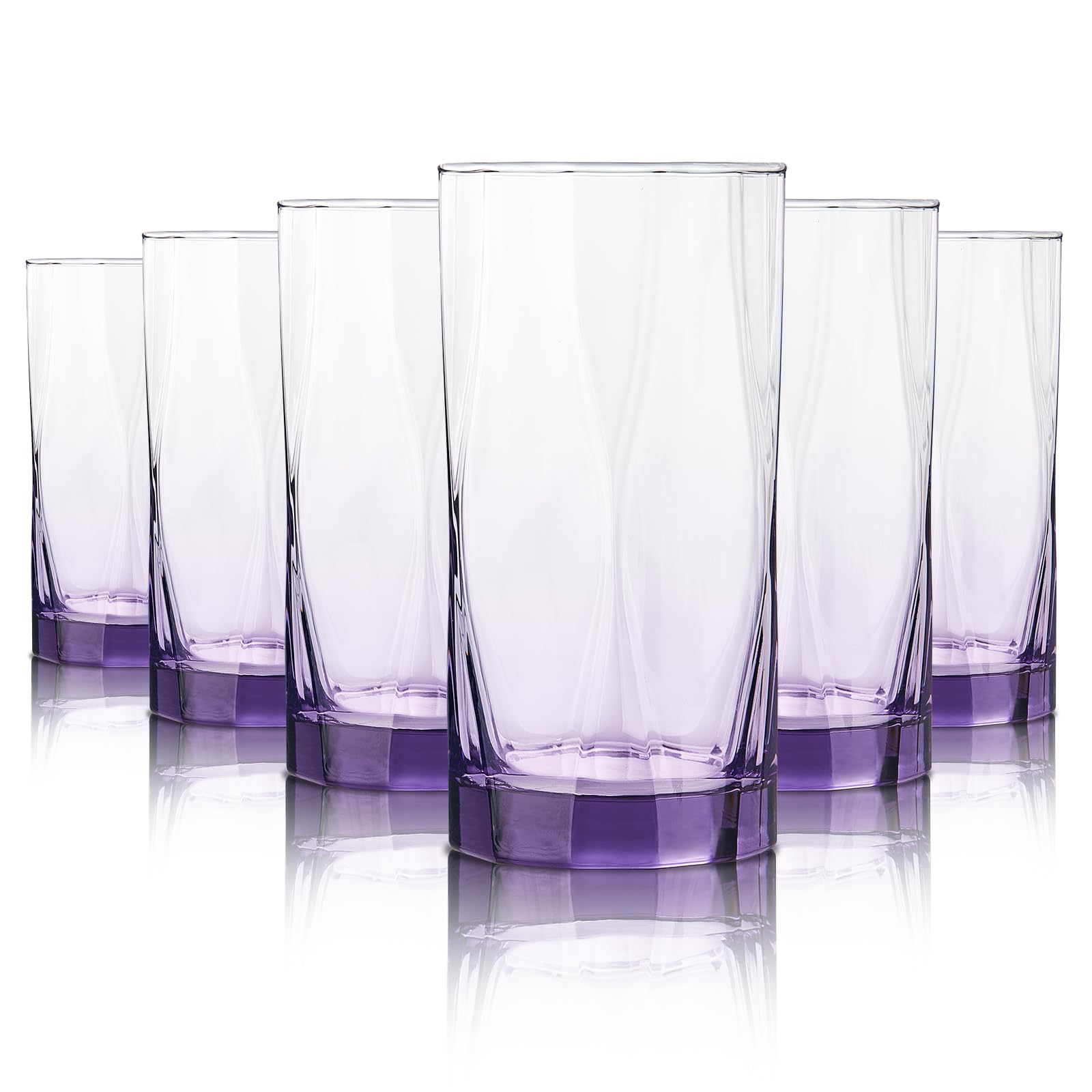 Creativeland Geometric Shapes Glass Drinking Glasses Set Of 6, 13.5 Oz Solid Purple Color Glass Tumbler Glassware For Water, Jui