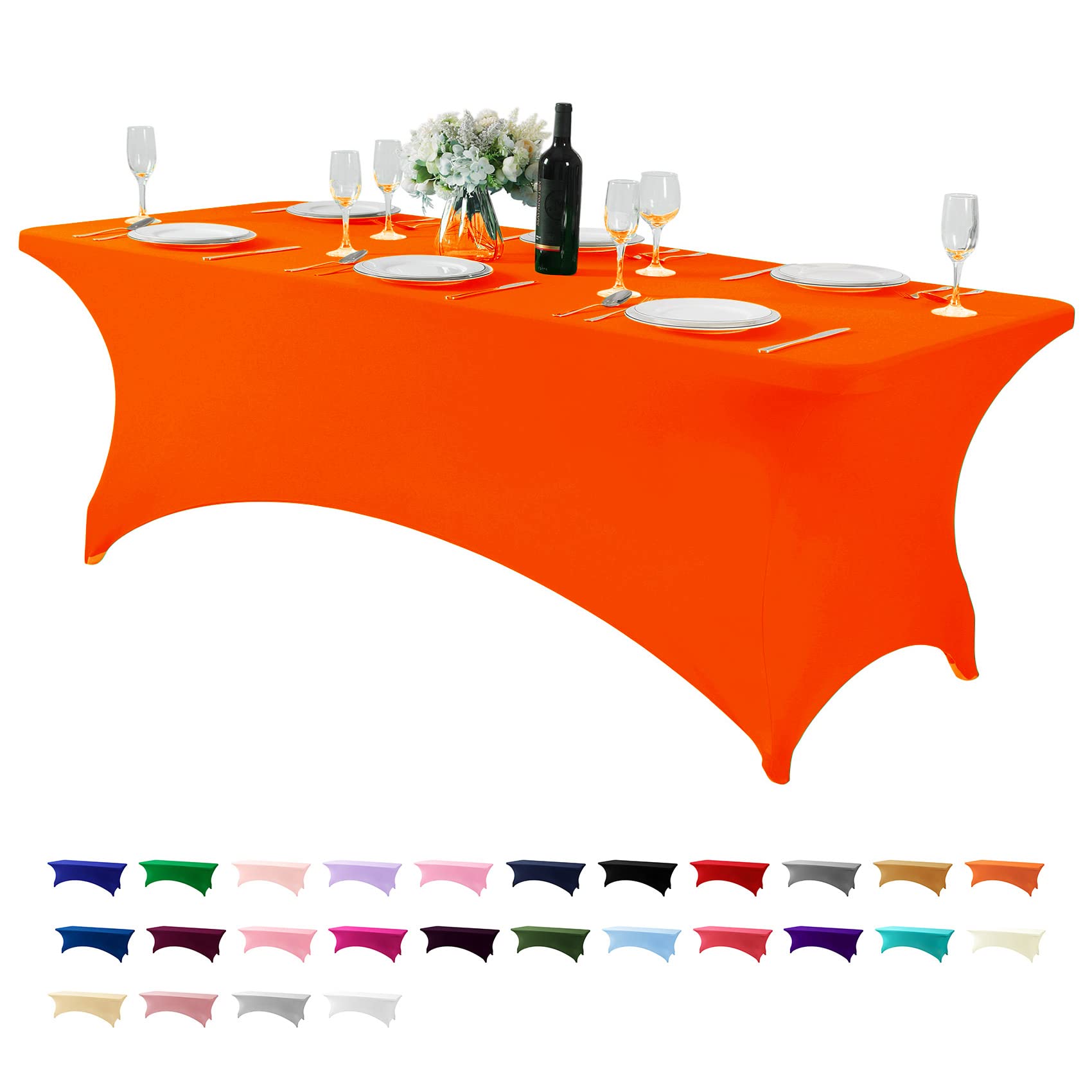Hezuzo Spandex Table Cover For 8Ft Table Universal Fitted Stretch Tablecloth For Party, Banquet, Wedding And Events-Neon Orange