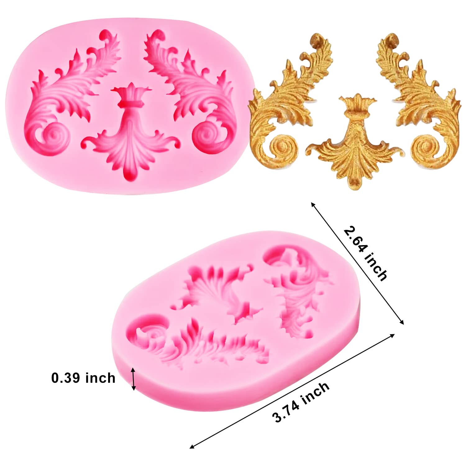 Silicone Fondant Molds, Aimeiki 3 Pack 3D Baroque Fondant Molds Scroll Border Lace Silicone Molds Curlicues Gum Paste Candy Choc