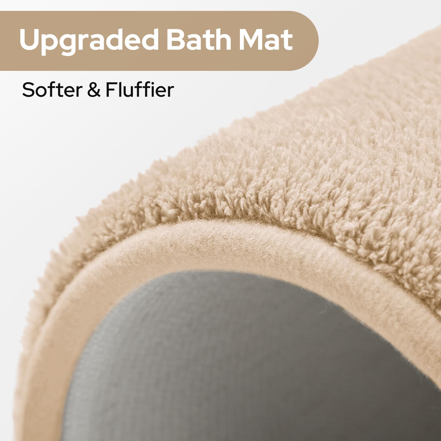 Homeideas Upgraded Bathroom Rugs Set 3 Piece, Extra Thick Absorbent Soft Memory Foam, Washable Toilet Bath Mat (Beige,17''X24''+