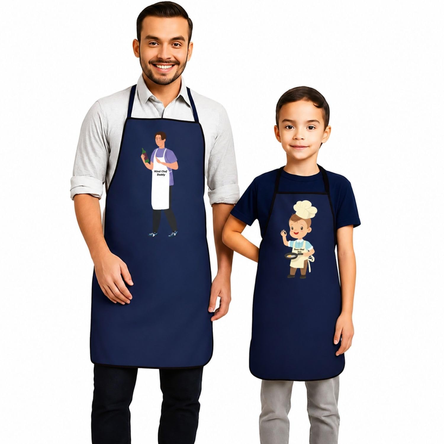 Nirmitz Get The Best With It | Father Son Matching Kitchen Aprons Set (Navy Blue)