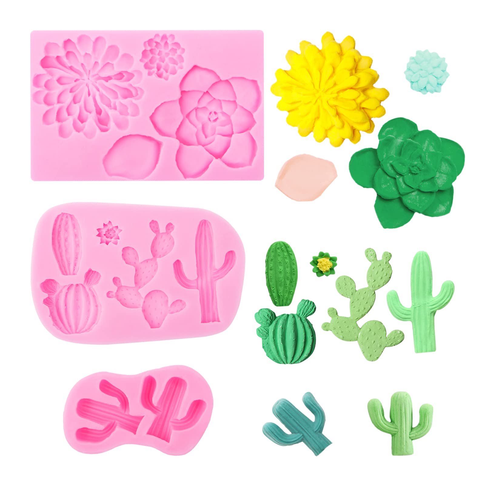 Cactus Succulent Silicone Mold 3 Pcs, Cacti Chocolae Fondant Molds For Baking, Candy, Cake Decorations, Cupcake Toppers Polymer