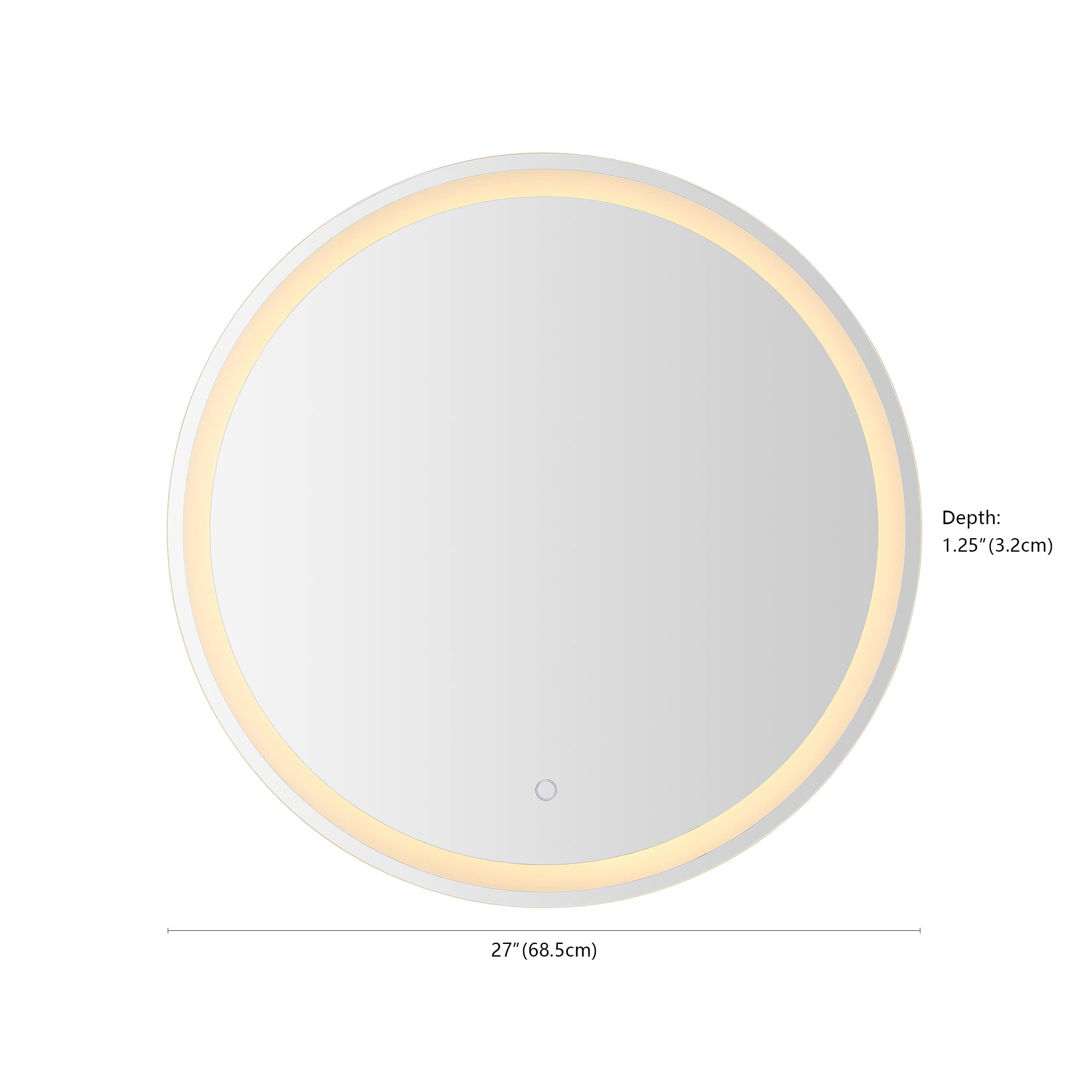 JONATHAN Y MIR101A-27R Dane 27'' Round Frameless Anti-Fog Aluminum Front/Back-lit Tri-Color LED Bathroom Vanity Mirror with Smart Touch Control  White  27'' high x 27'' Wide x 1.25'' deep
