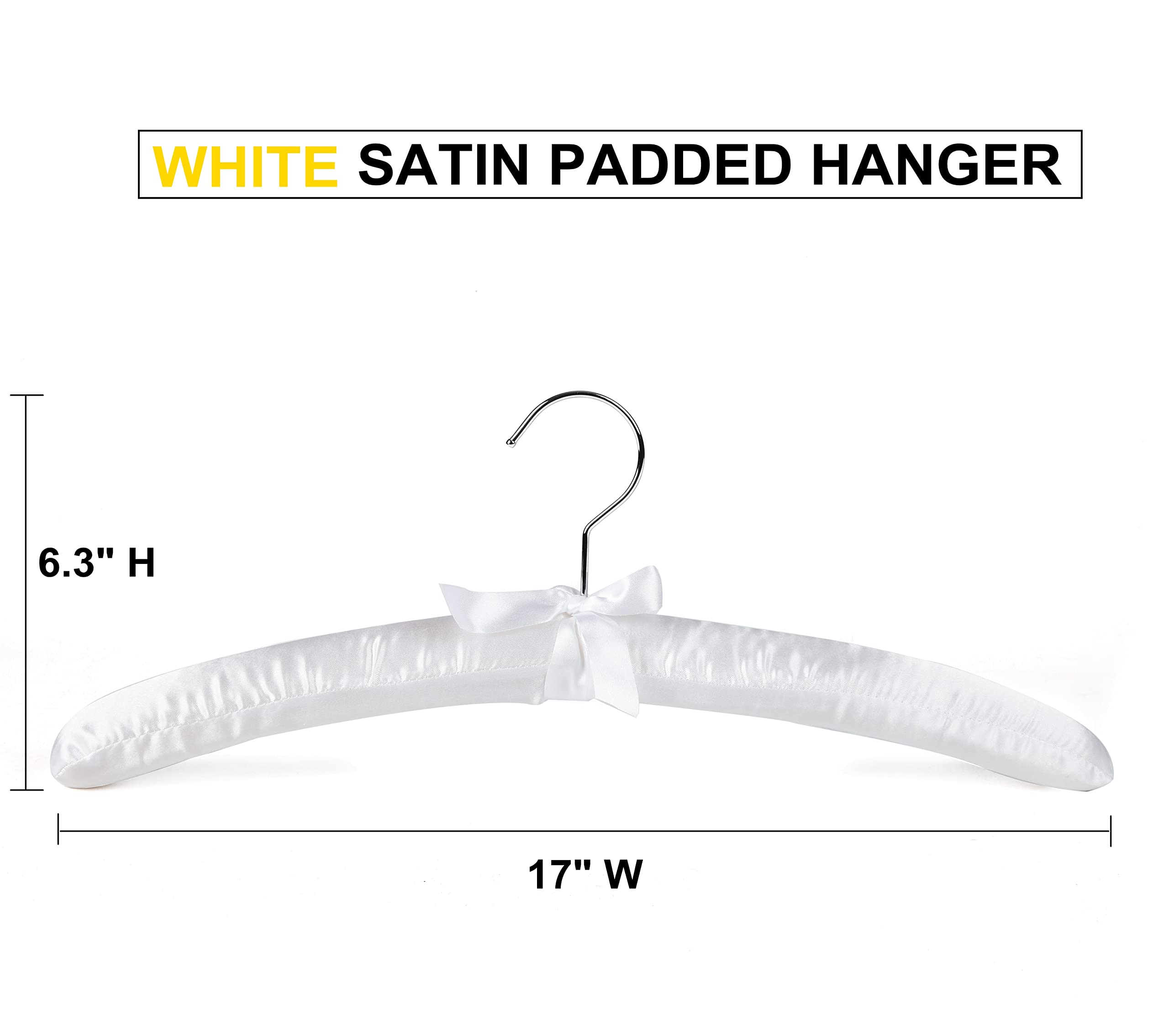 Amber Home 17 Inch Large White Satin Padded Hangers For Women Clothing 10 Pack, Anti Slip Cushioned Hangers For Sweaters, Weddin