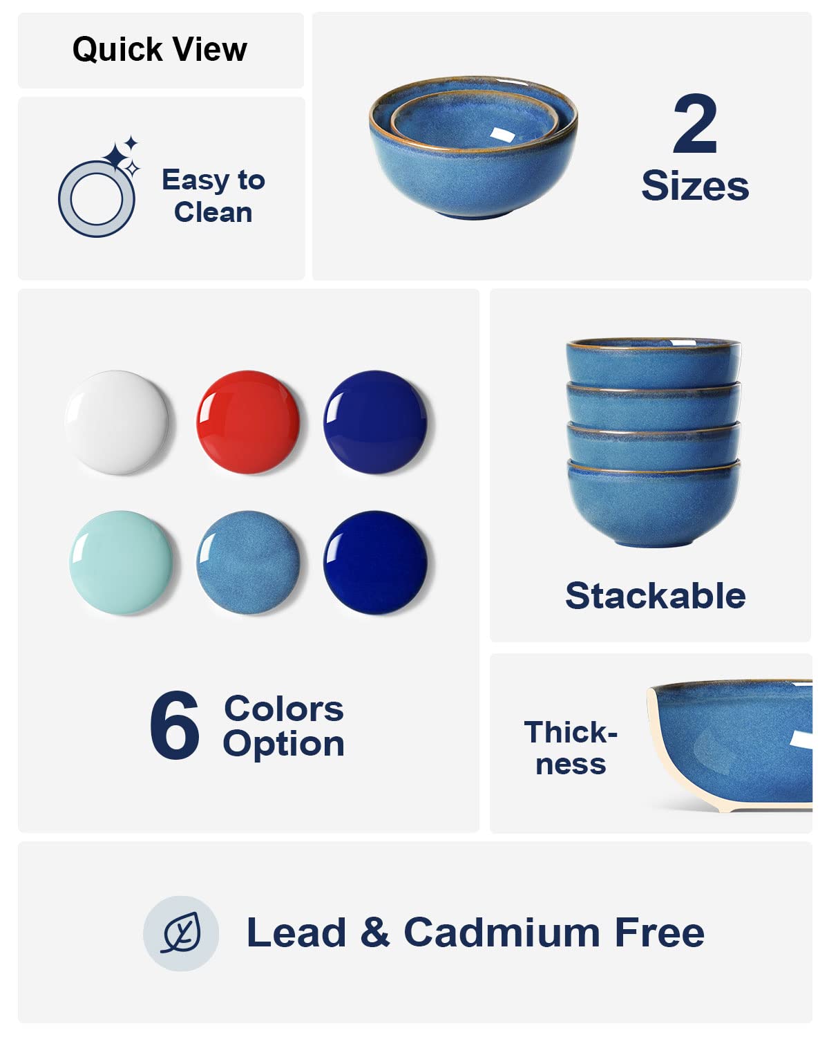 Le Tauci Cereal Bowls 6 Inch, Ceramic Bowl Set For Soup, Dessert, Fruits, Salad, Noodle, Ramen, 22 Ounce Bowls For Kitchen, Set