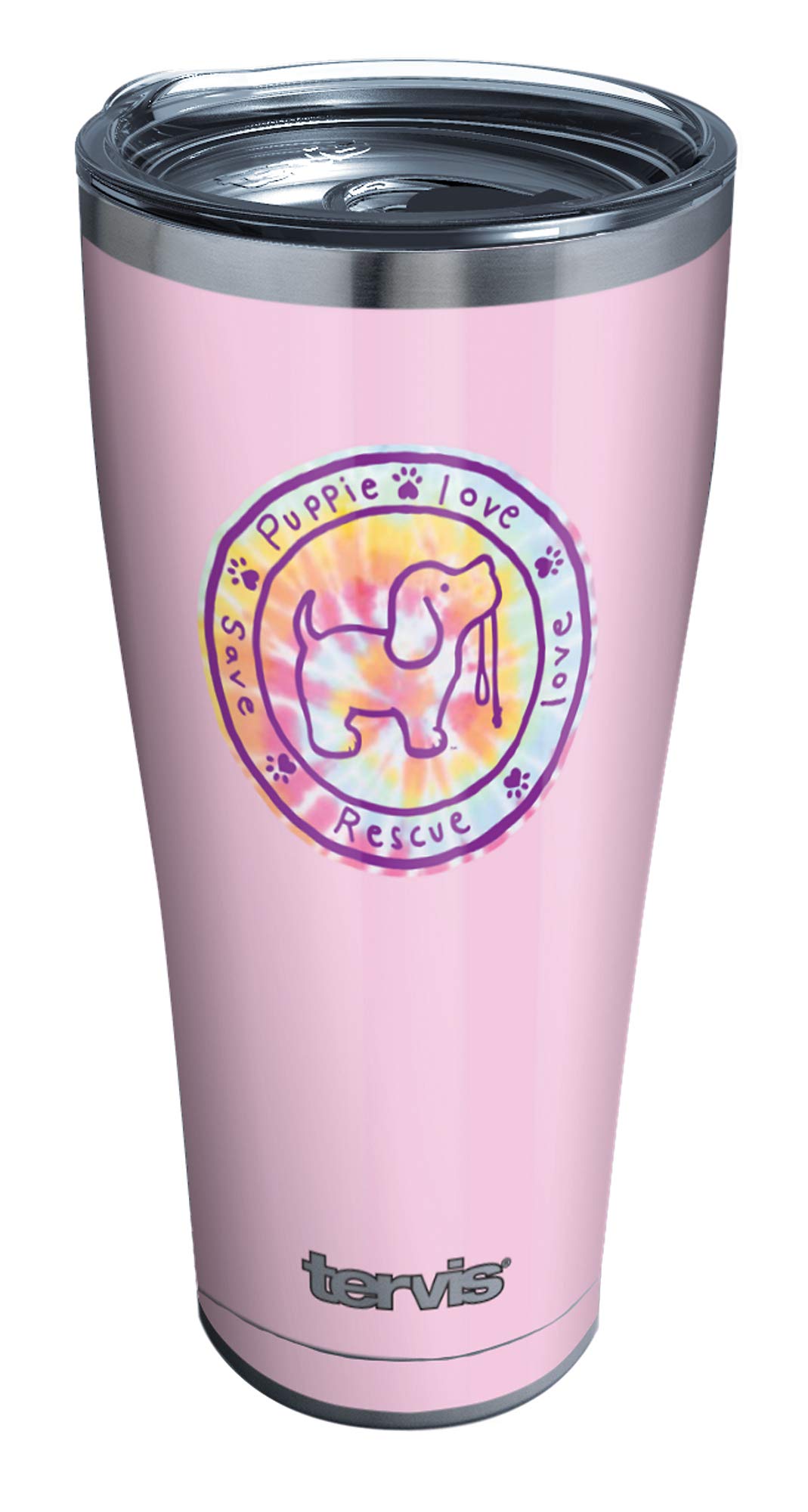 Tervis Triple Walled Puppie Love Insulated Tumbler Cup Keeps Drinks Cold & Hot, 30Oz - Stainless Steel, Pink Tie Dye Pup