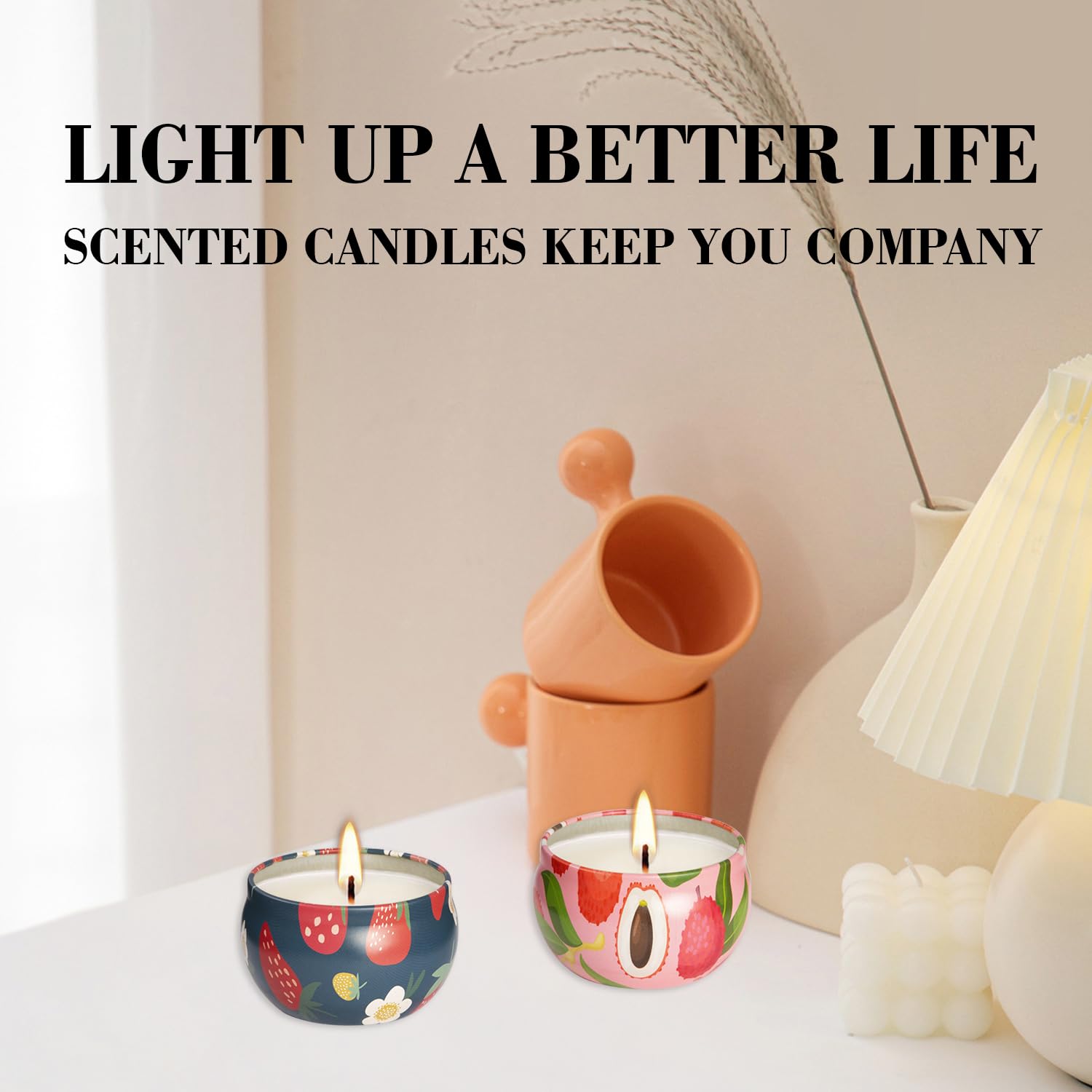 2Pack Scented Candle-2.2oz Aromatherapy Candles,Long Lasting Burn-Strawberry and Litchi Scented Candle Gifts for Man,Women,Soy W